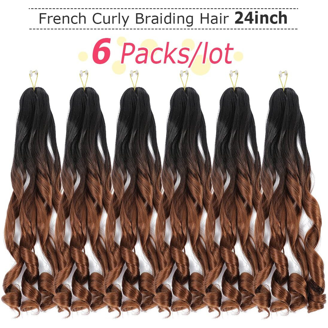 Wipporya French Curly Braiding Hair 24 Inch 6 Packs Black Wave Bouncy Crochet Hair Pre Stretched 100G/Pack Yaki Curly Hair For Black Women Hair Extensions (B29)