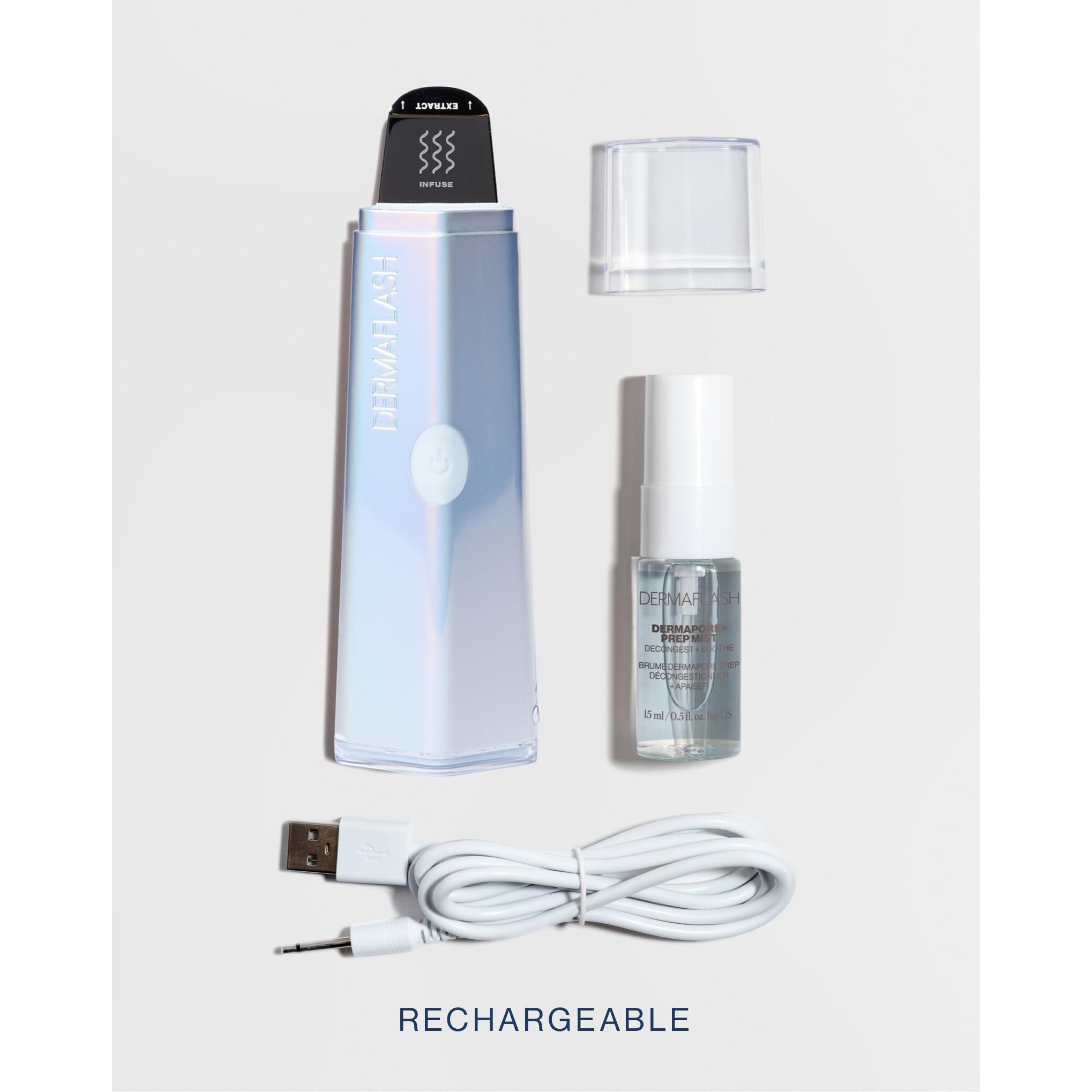 Dermaflash Dermapore+ Skin Care Device  Ultrasonic 2-In-1 Pore Extractor And Serum Infuser  Holiday Metallic