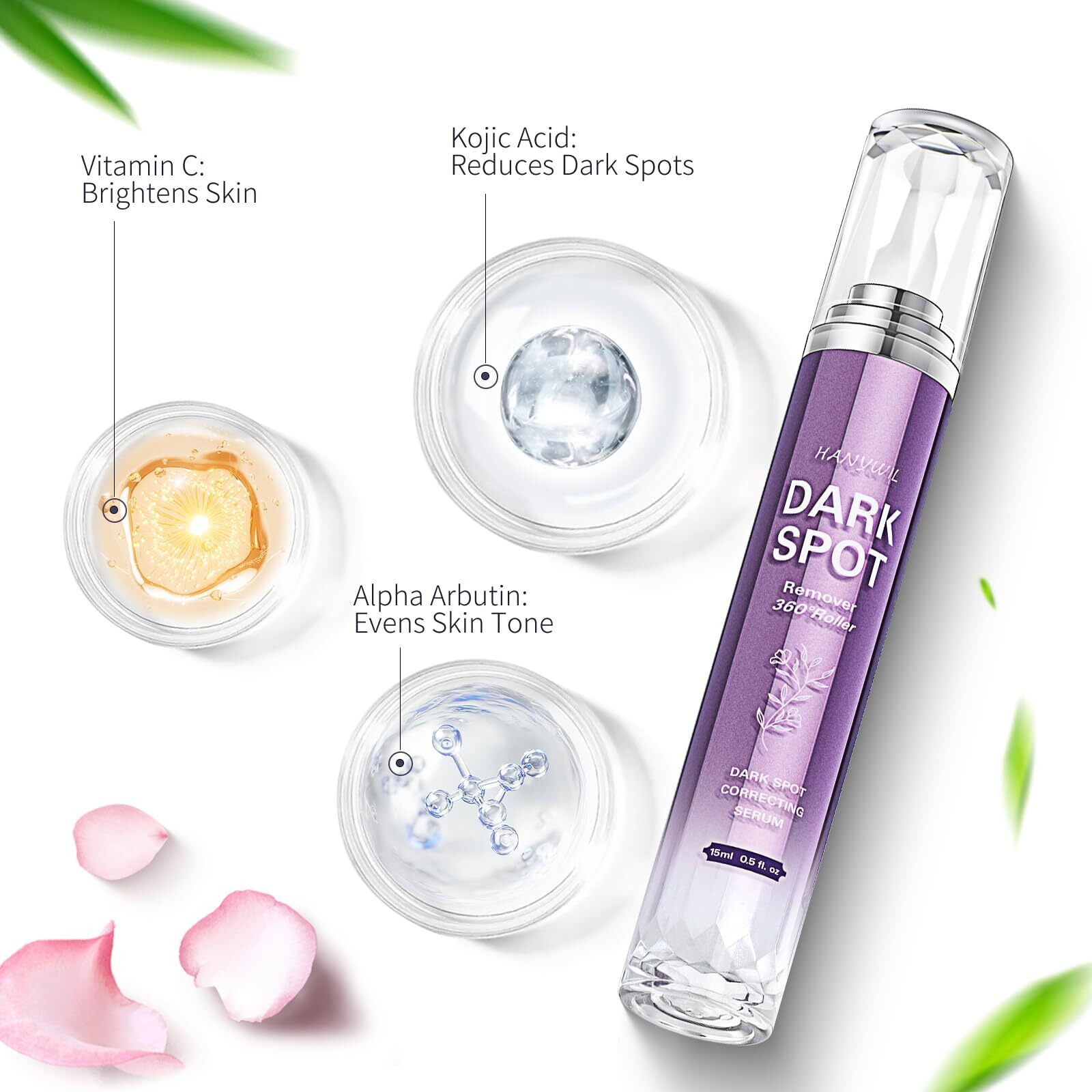 Hanywil Dark Spot Remover For Face And Body  Dark Spot Corrector Serum  Age Spot Sun Spot Freckles Brown Spot Remover  Melasma Treatment For Face  Skin Care Face Serum With Roller (0.5 Fl Oz)