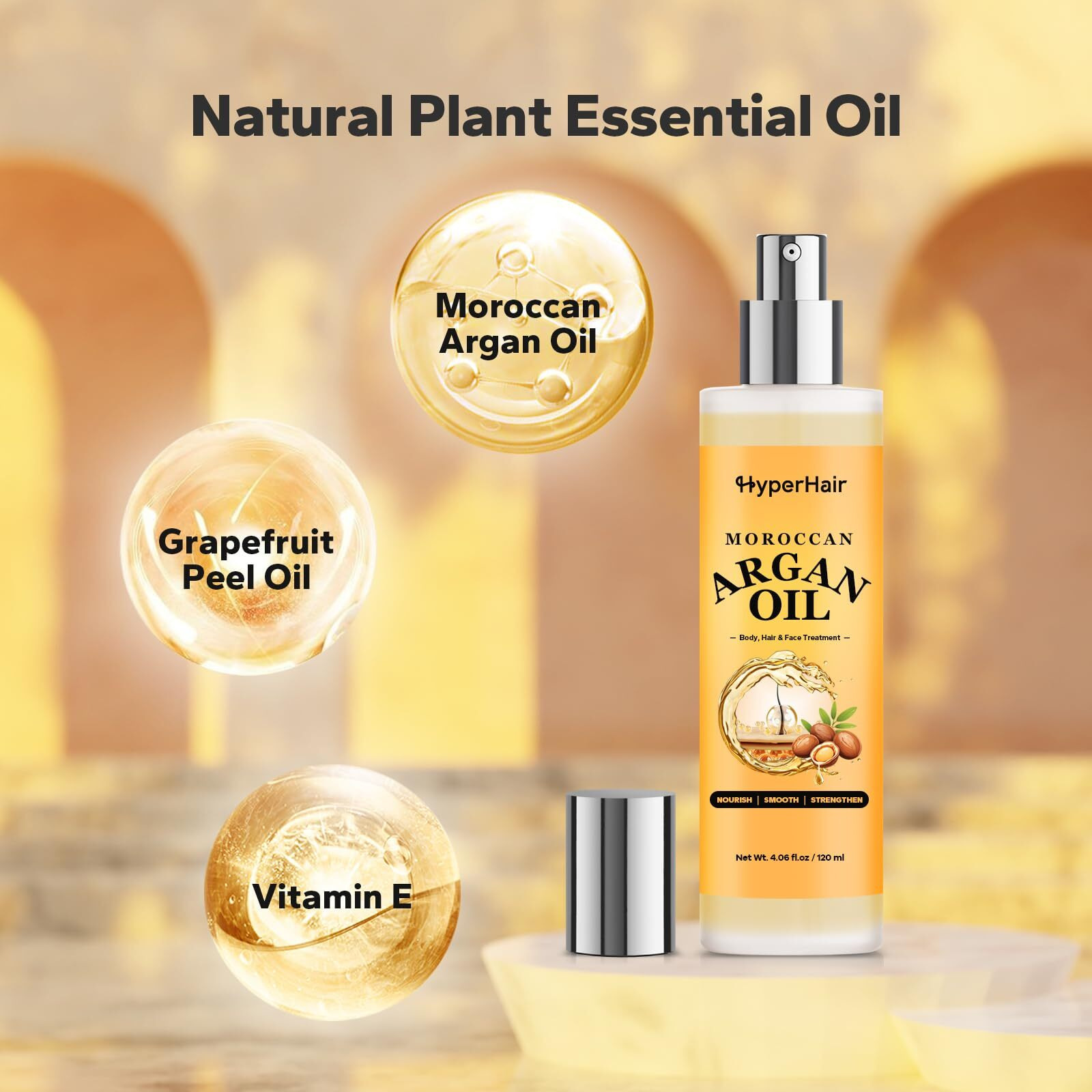 Hyperhair Moroccan Argan Oil Hair Serum (4.06 Fl Oz)  Body  Hair & Face Treatment Oil  Anti-Frizz & Repair Serum For Frizzy & Damaged Hair  Organic Hair Oil For Shine & Growth