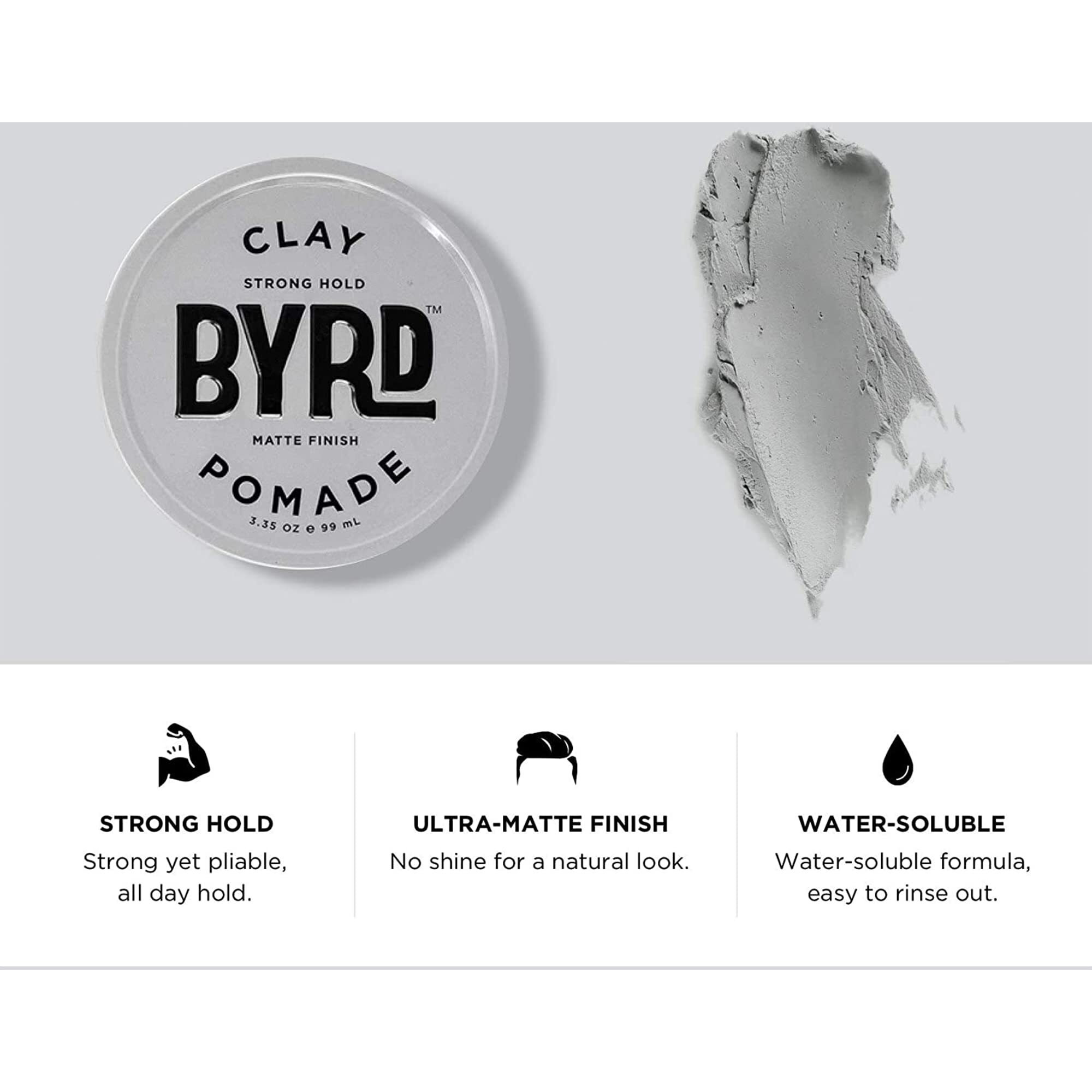 Byrd Hair Clay Pomade 2-Pack - Strong Hold  Ultra Matte Finish  Add Volume And Sculpt To All Hair Types  3.35 Oz Each (Two Pack)