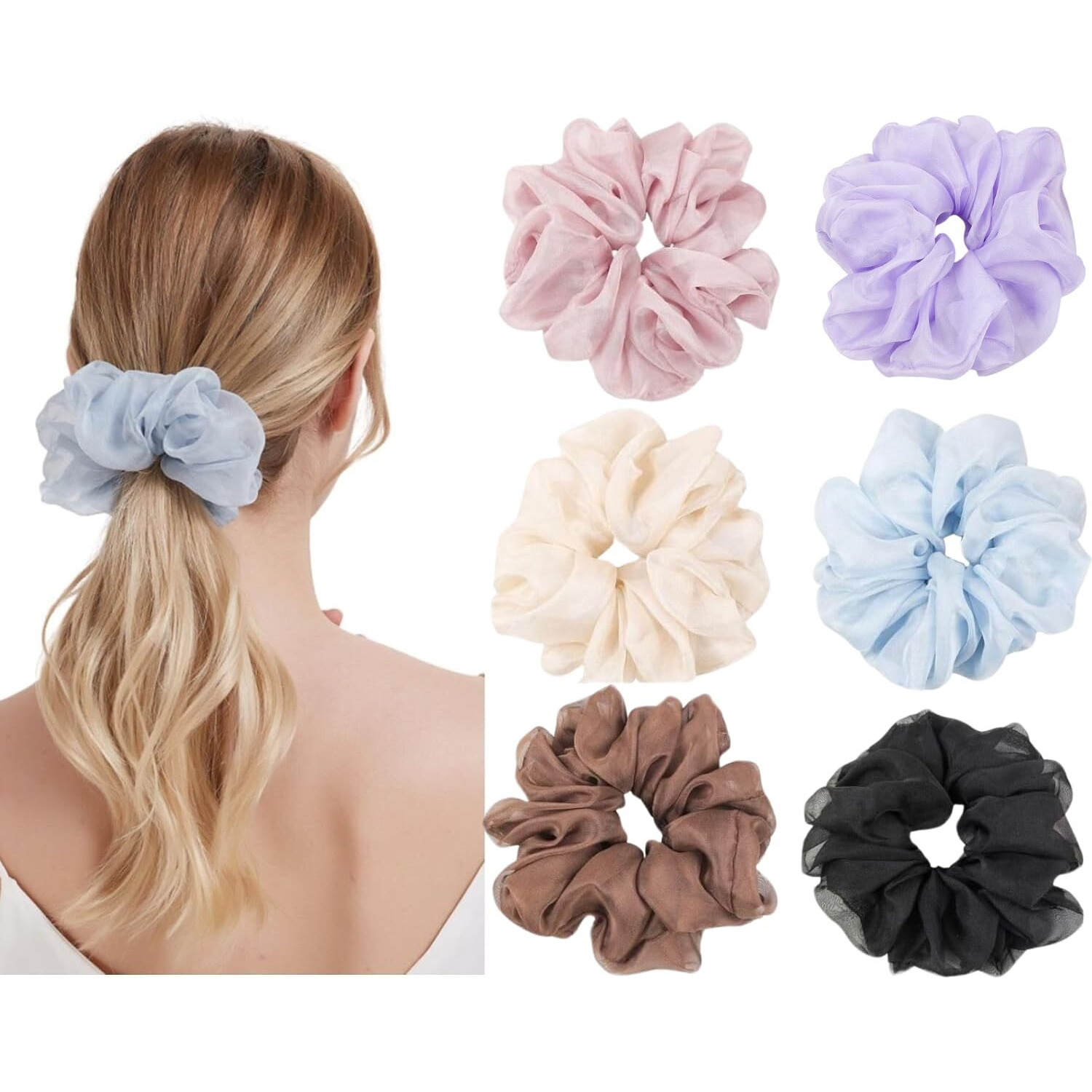4 Packs Soft Oversized Scrunchies Jumbo Organza Scrunchies Summer Big Scrunchie  Large Giant Chiffon Scrunchie  Extra Large Scrunchies For Women And Girls