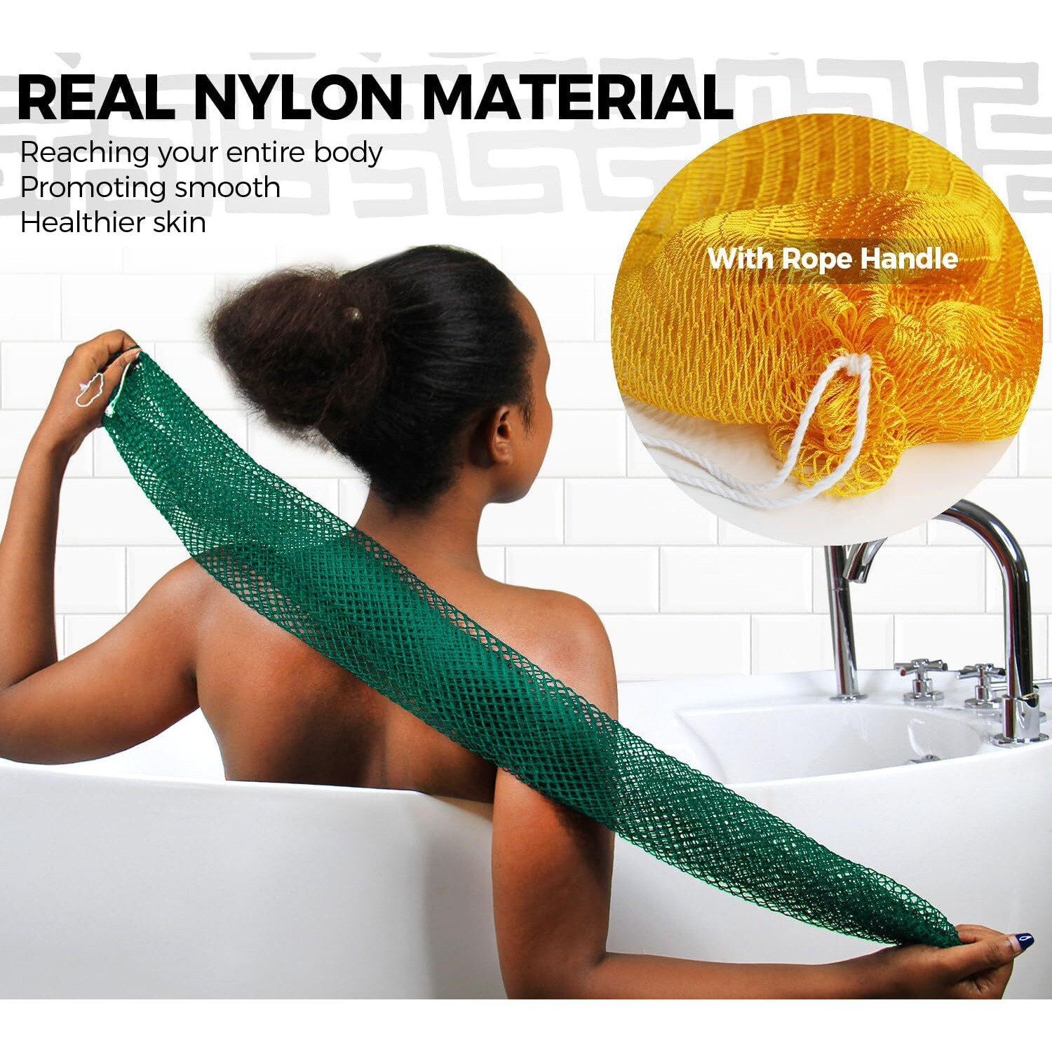Afro Scrub African Net Sponge - 2 Pieces Authentic African Wash Cloths - Exfoliating Body Sponges For Showering Yellow & Forest - Back Scrubber Exfoliator Shower Loofah For Body Bath Accessories