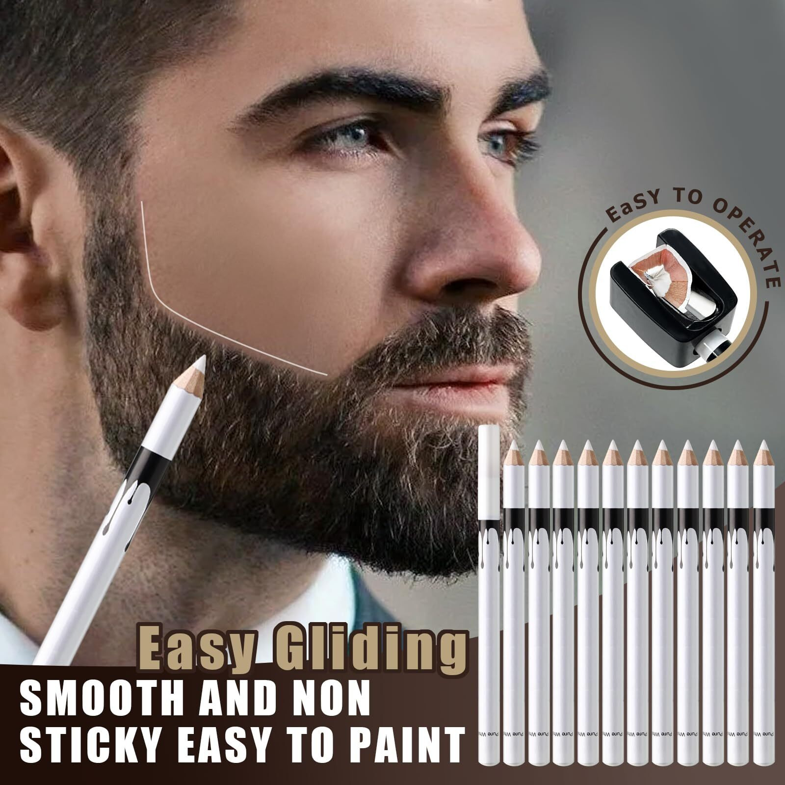 Noerrors 12Pcs White Barber Pencil Set Magic Hairline Pencils For Lineup Beard Shaping Beard Guide Pen With Sharpener Barber Chalk For Beard Hair Makeup Design For Men