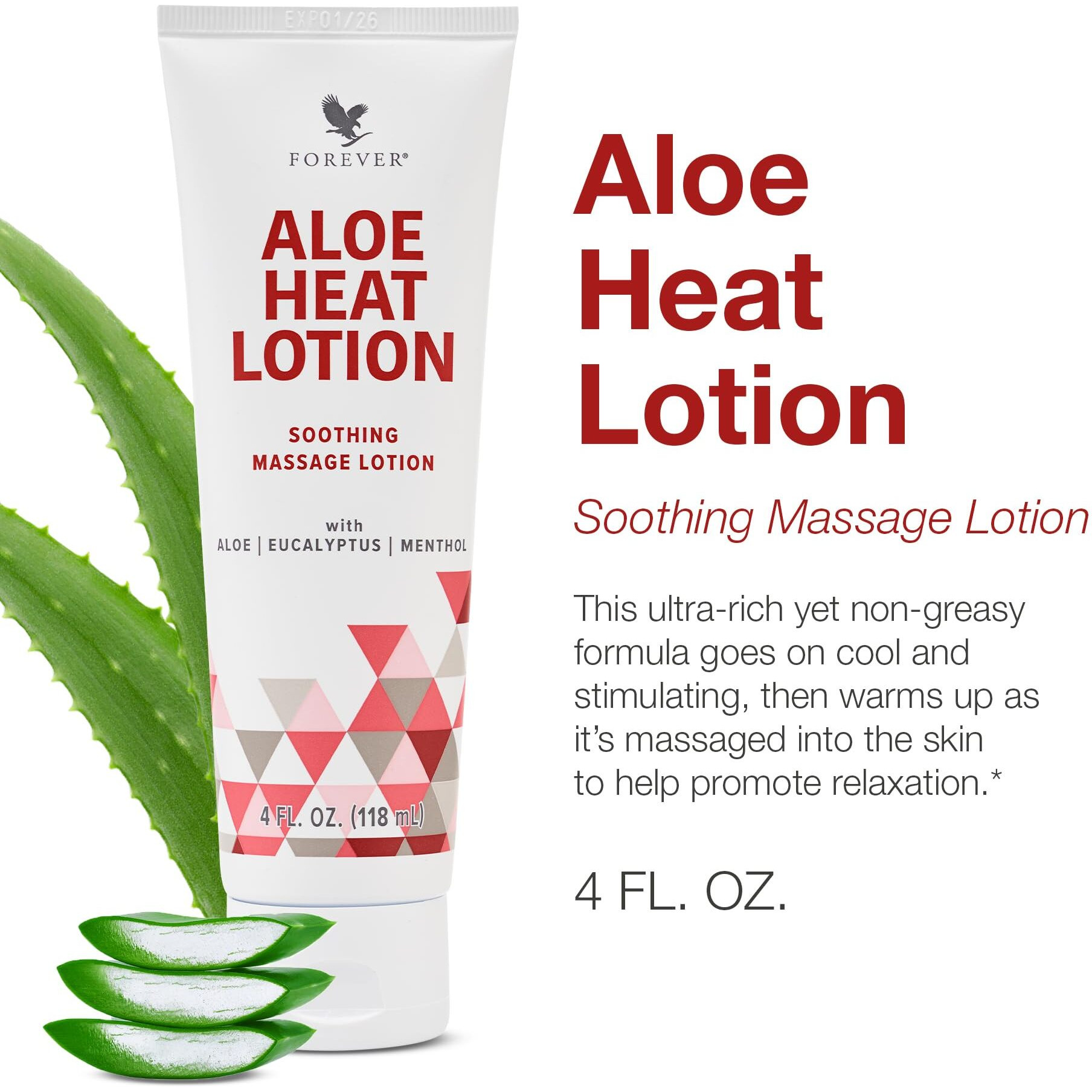Forever Living - Aloe Heat Lotion With Menthol And Eucalyptus Fragrance  Comfort And Skin Nourishment  Vegan-Friendly Formula  4 Fl Oz