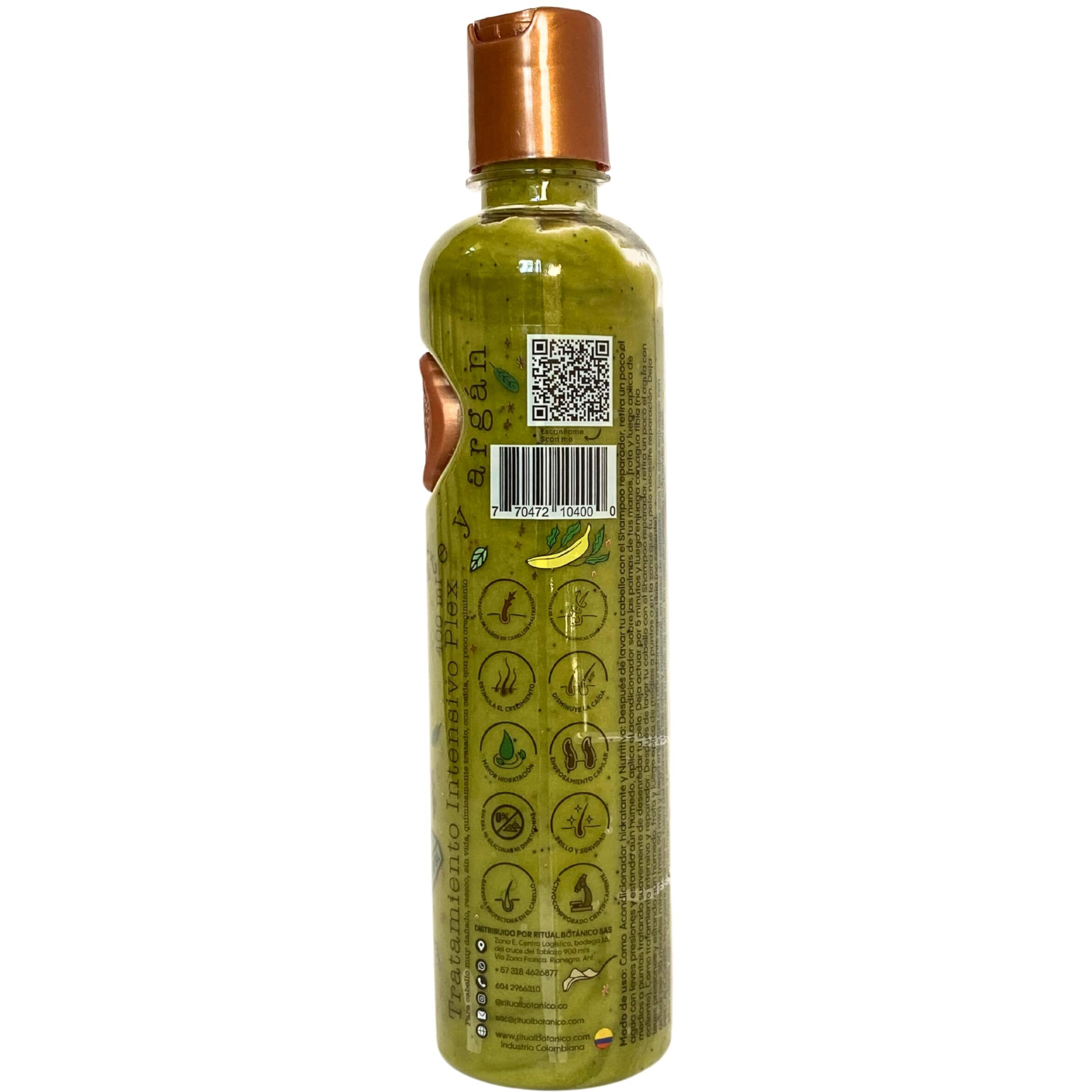 Ritual Botanico Tratamiento Natural Intensivo Plex Con Banana  Aguacate Y Argan Sin Dimethicone Ni Silicon 400 Ml.  Green