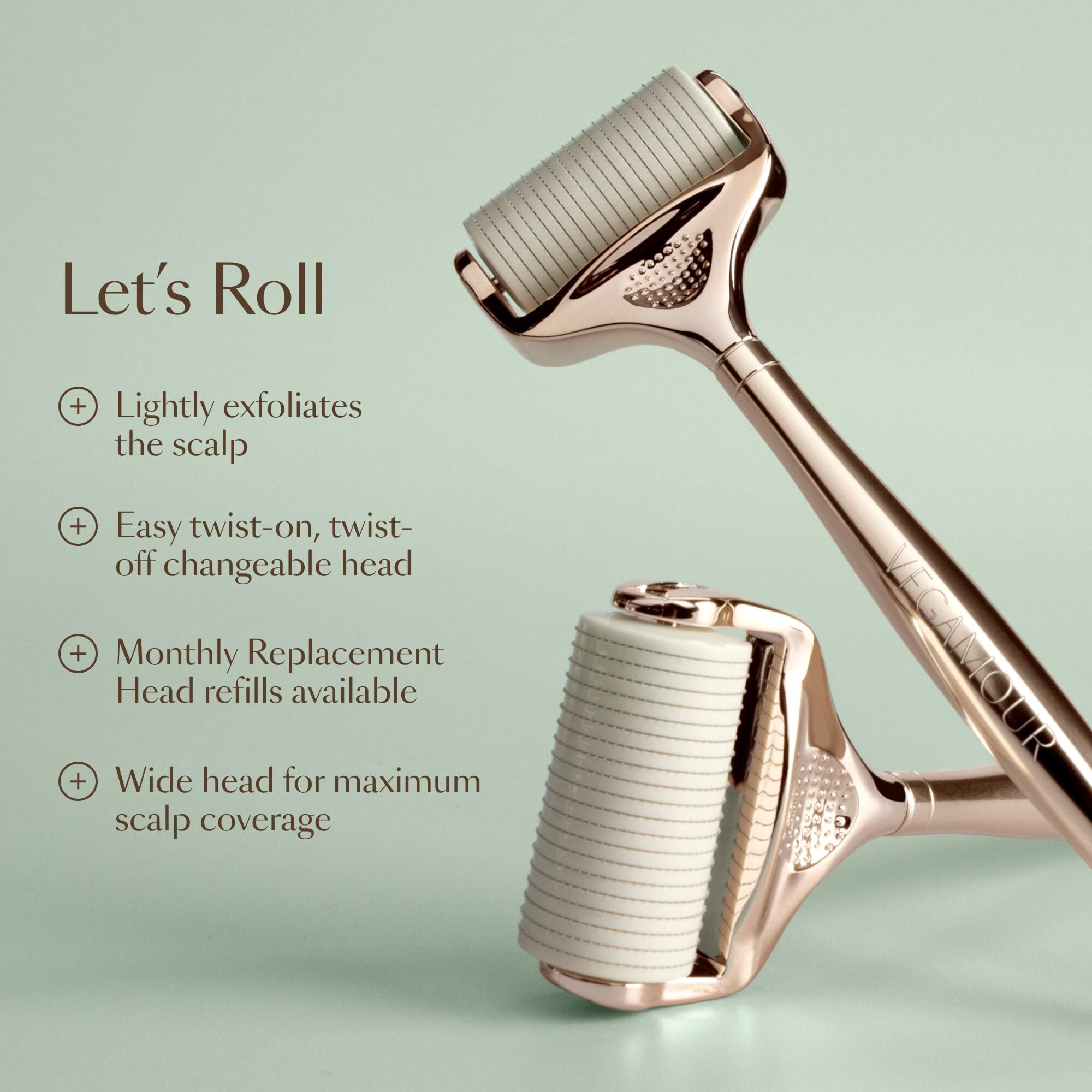 Vegamour Gro+ Advanced Dermaroller Replacement Head | 1 200 Microneedle 0.25Mm Scalp Tool | Gently Exfoliates The Scalp | Wide Head For Maximum Coverage