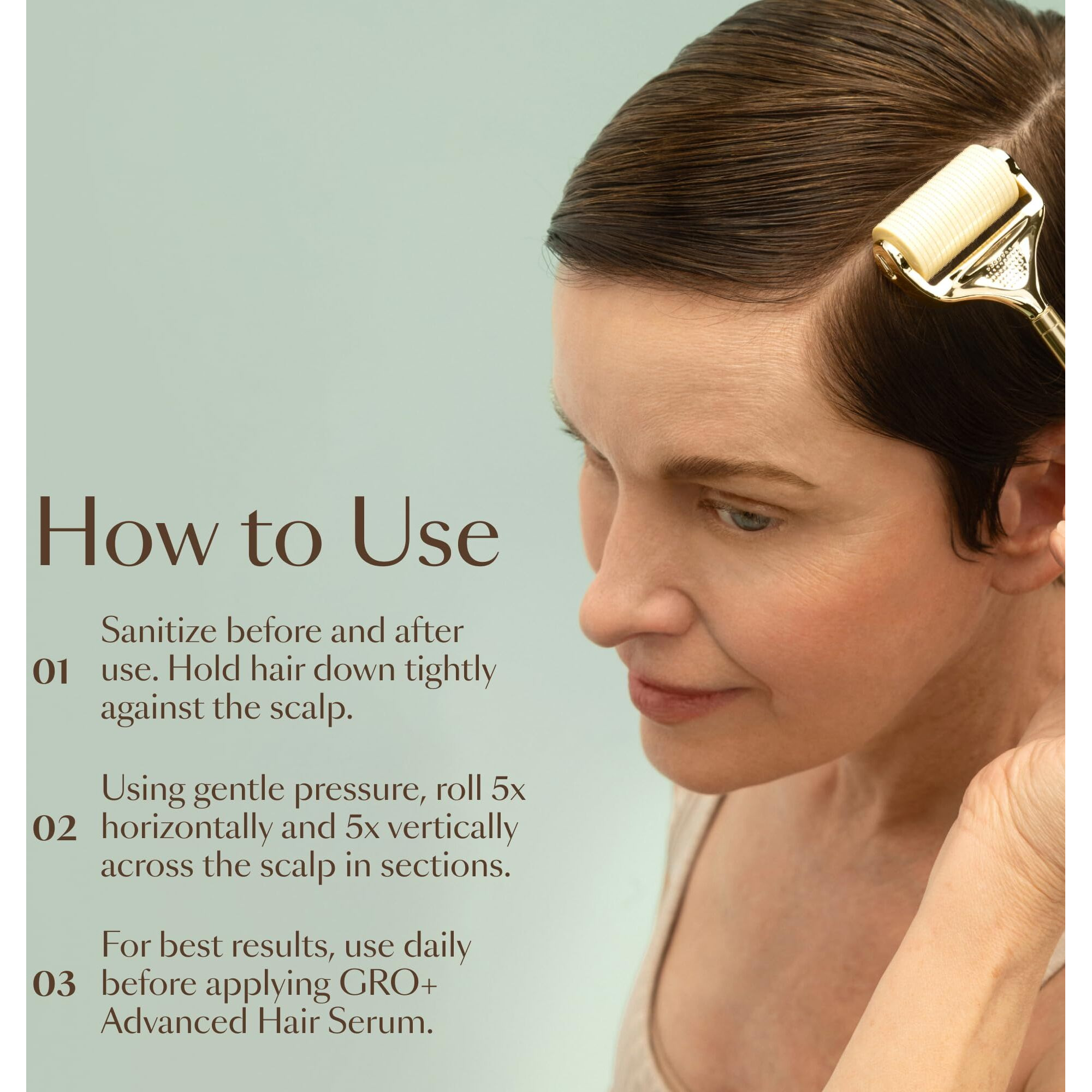 Vegamour Gro+ Advanced Dermaroller Replacement Head | 1 200 Microneedle 0.25Mm Scalp Tool | Gently Exfoliates The Scalp | Wide Head For Maximum Coverage