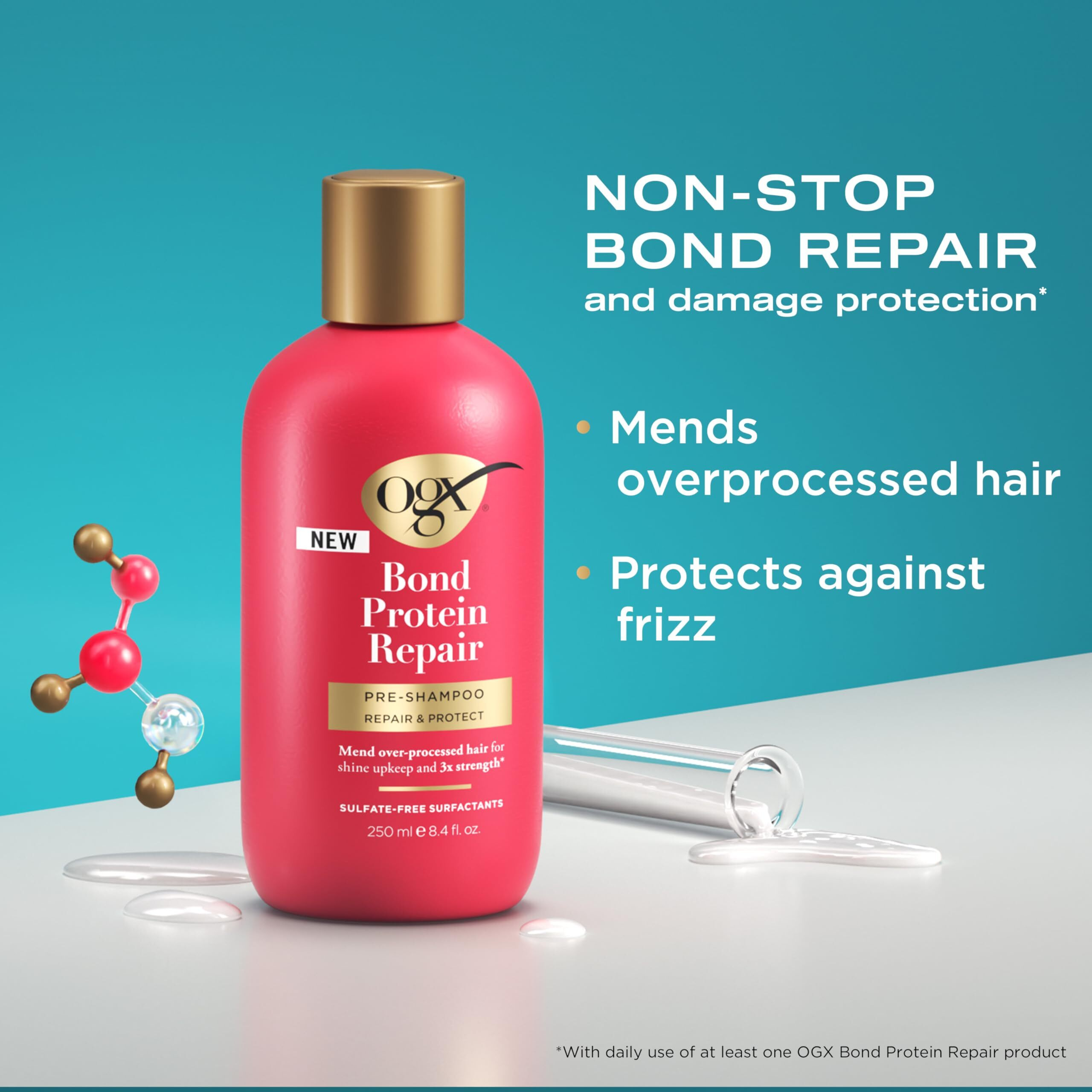 Ogx Repair & Protect Bond Protein Repair Pre-Shampoo  Pre-Shampoo Hair Treatment Helps Mend Over-Processed Hair For Shine & Stronger Hair*  Sulfate-Free Surfactants  8.4 Fl. Oz