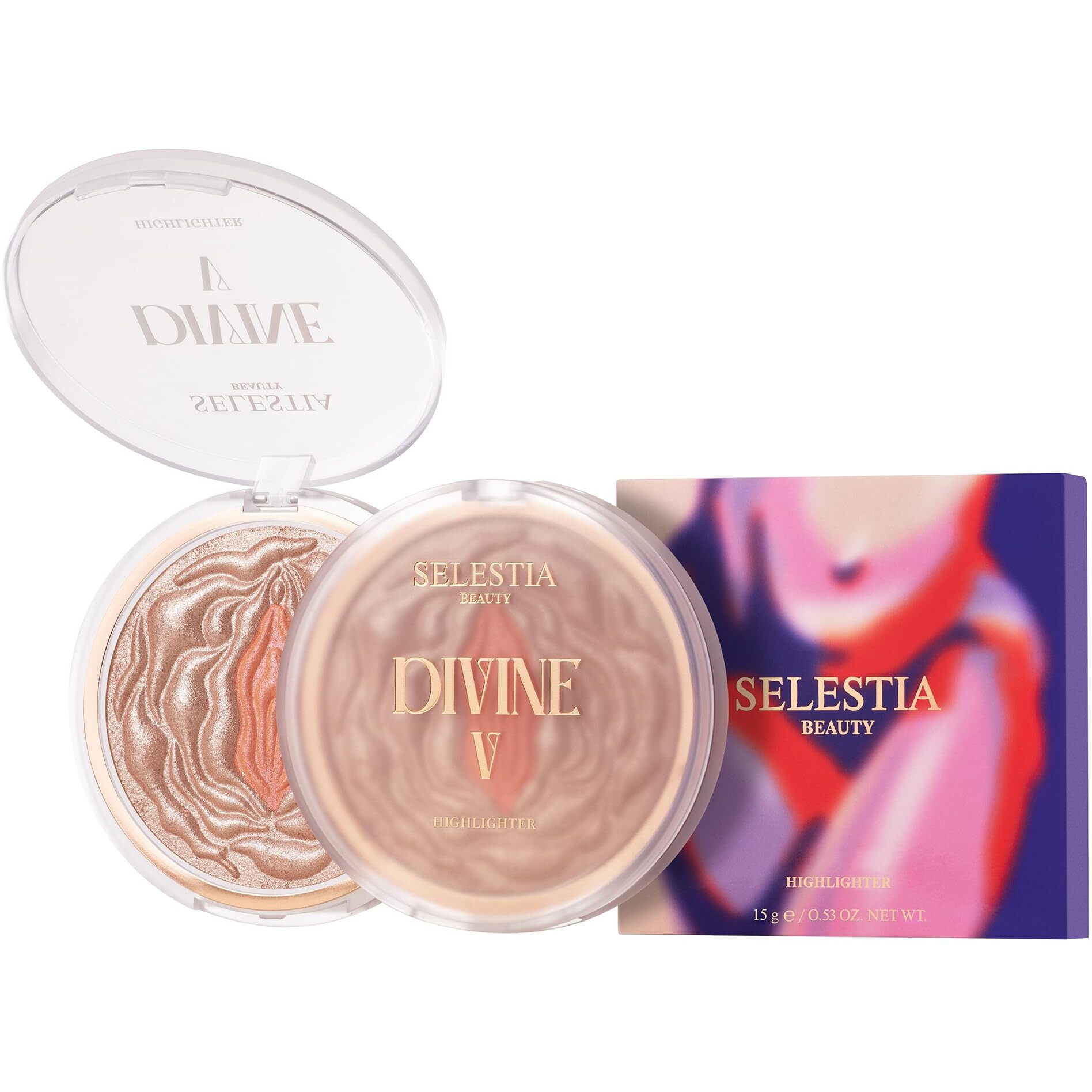 Selestia Beauty Highlighter Makeup Powder Divine V - Highlighter Powder For Radiant Glow - Face Highlighter For All Skin Tones - Easy-To-Apply Powder Highlighter  0.53 Oz