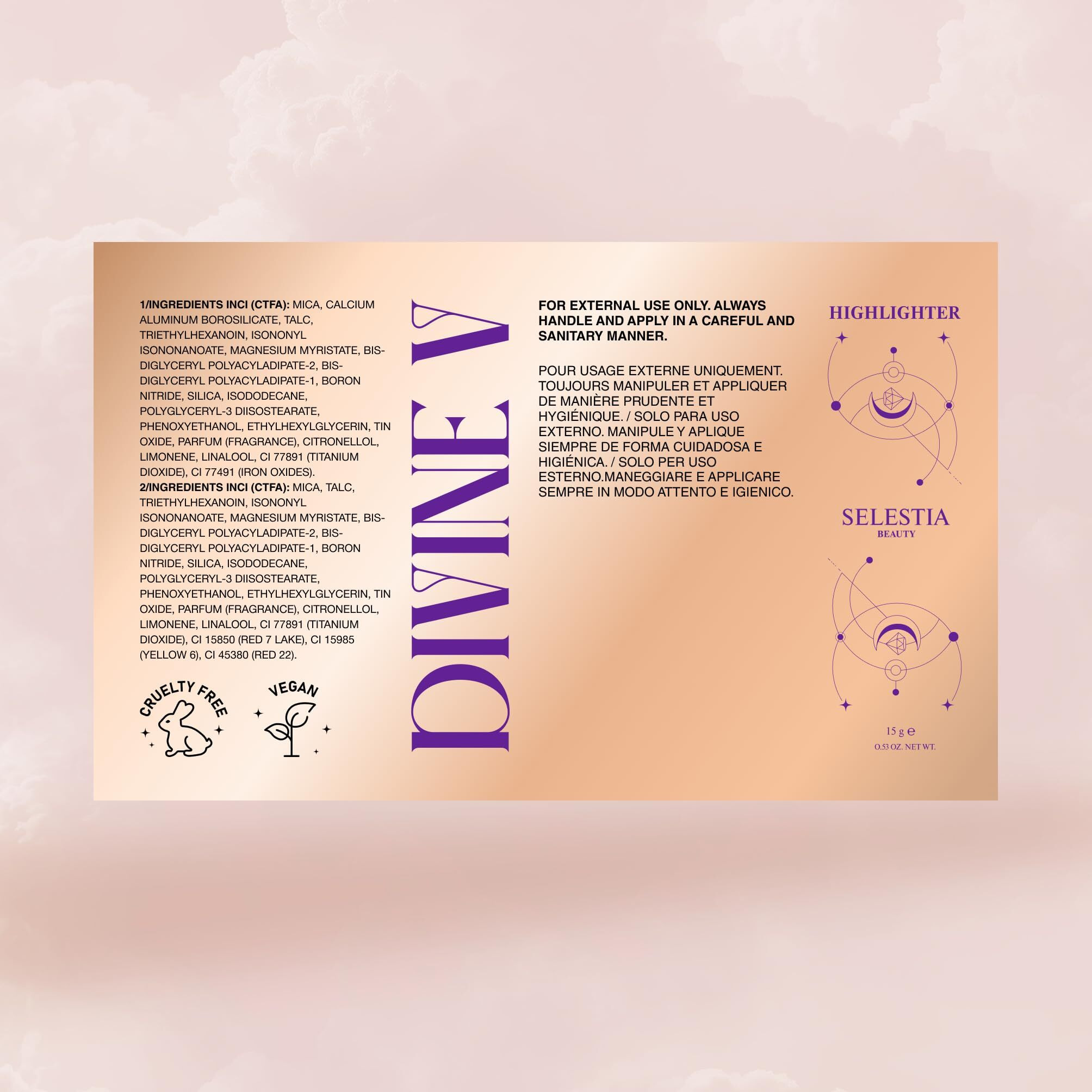 Selestia Beauty Highlighter Makeup Powder Divine V - Highlighter Powder For Radiant Glow - Face Highlighter For All Skin Tones - Easy-To-Apply Powder Highlighter  0.53 Oz