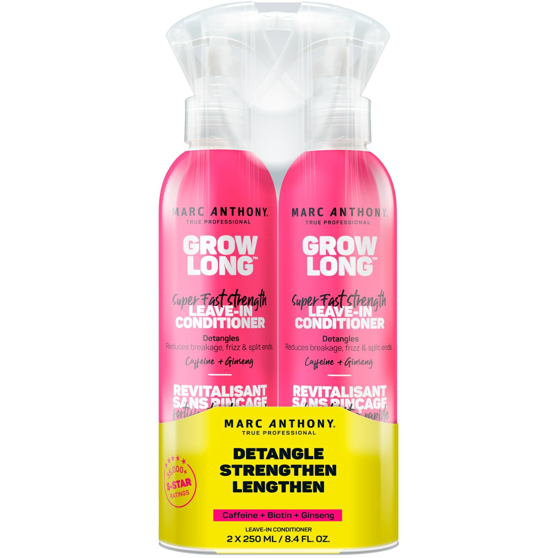 Marc Anthony Leave-In Conditioner Spray & Detangler  Grow Long Biotin  2-Pack - Anti-Frizz Deep Conditioner For Split Ends & Breakage - Vitamin E  Caffeine & Ginseng For Curly  Dry & Damaged Hair