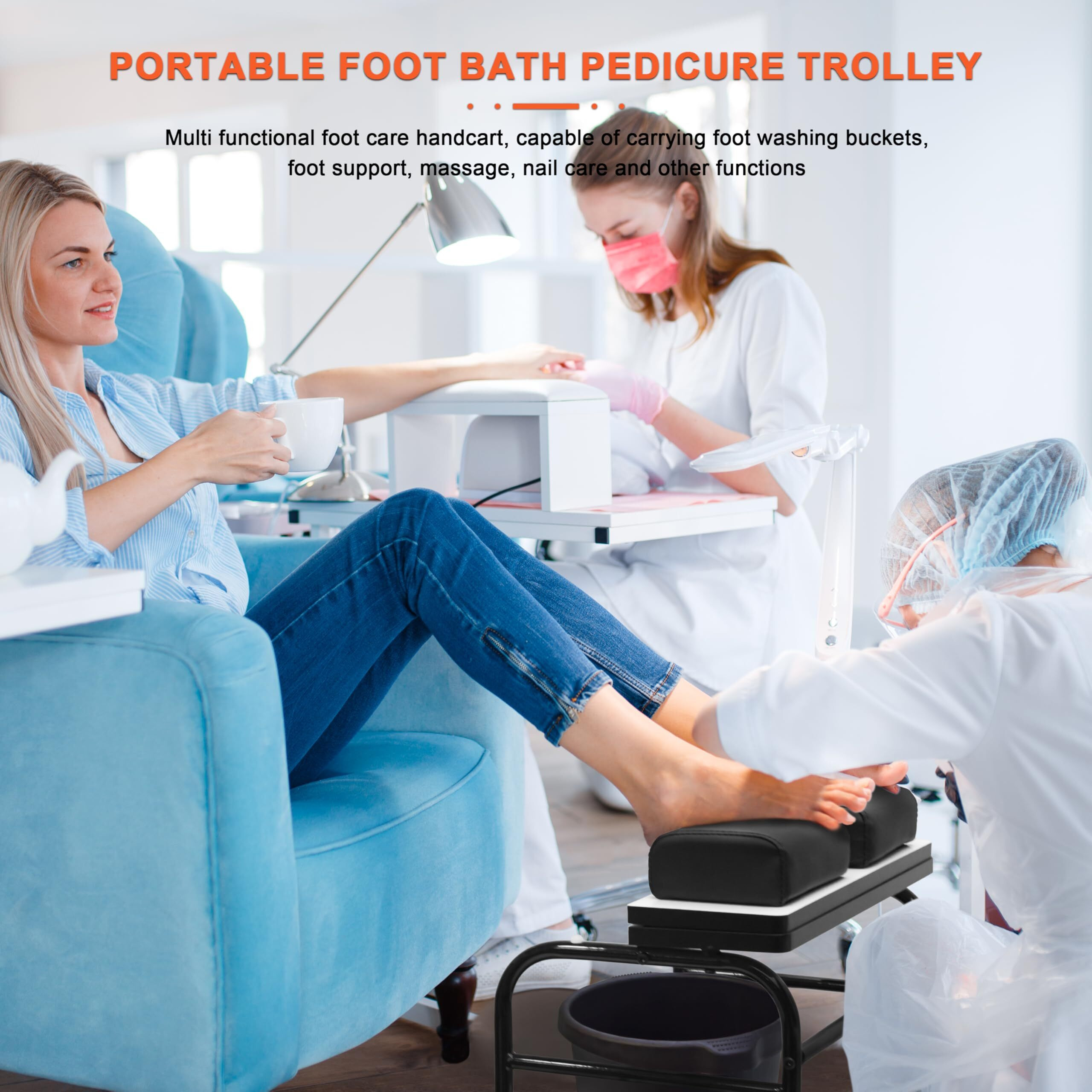 Elitzia Portable Pedicure Foot Cart Spa Pedicure Stand Foot Rest Beauty Salon Nail Or Foot Bath Spa Portable Esthetician Trolley Professional Pedicure Stand Station Pedicure Bowl Cart Et27971 (Black)