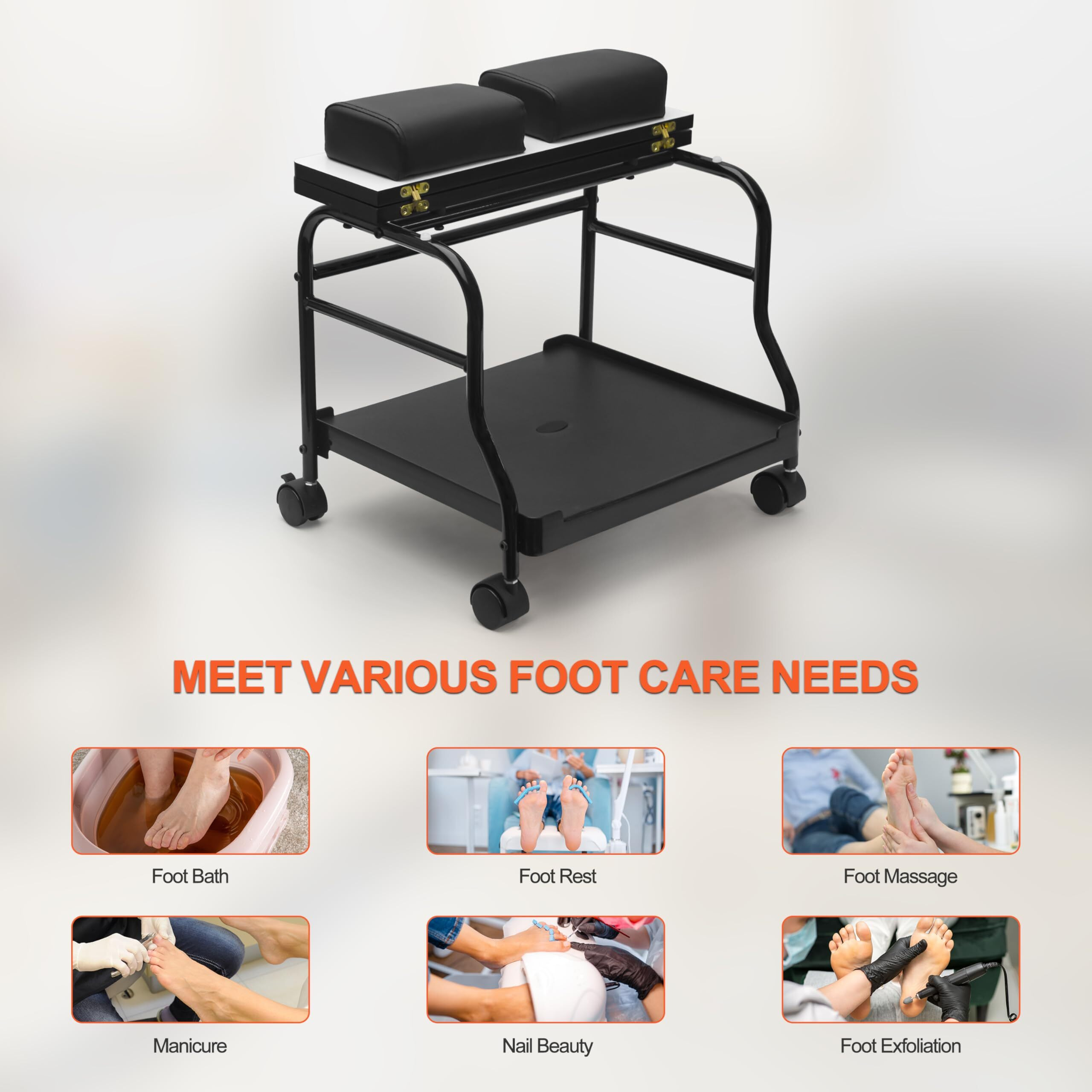 Elitzia Portable Pedicure Foot Cart Spa Pedicure Stand Foot Rest Beauty Salon Nail Or Foot Bath Spa Portable Esthetician Trolley Professional Pedicure Stand Station Pedicure Bowl Cart Et27971 (Black)