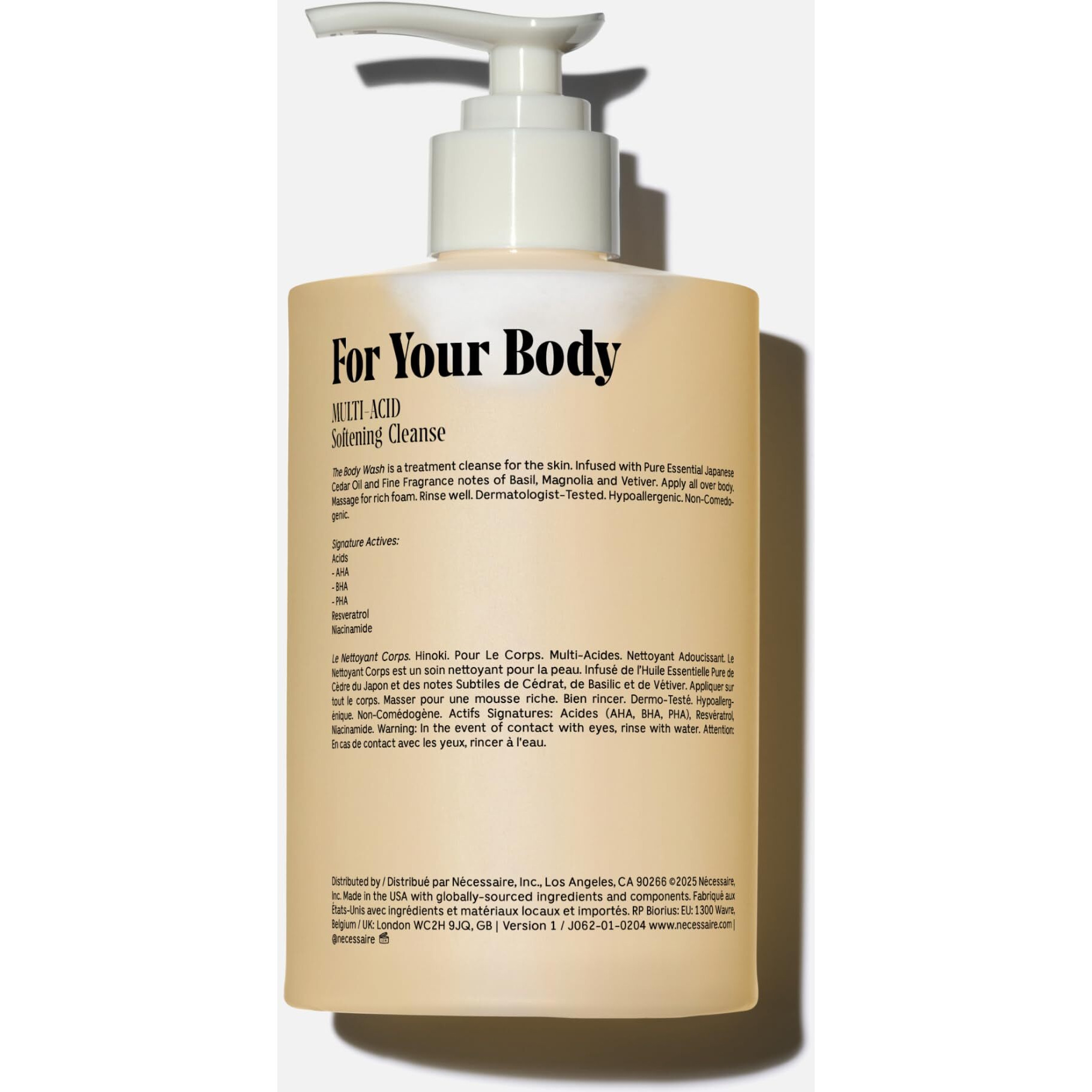 NCessaire The Body Wash Hinoki. Natural Body Wash For Women & Men  Softening Shower Gel With Gentle Exfoliating Acids Aha/Bha/Pha. Gel Cleanse 16.9 Fl Oz