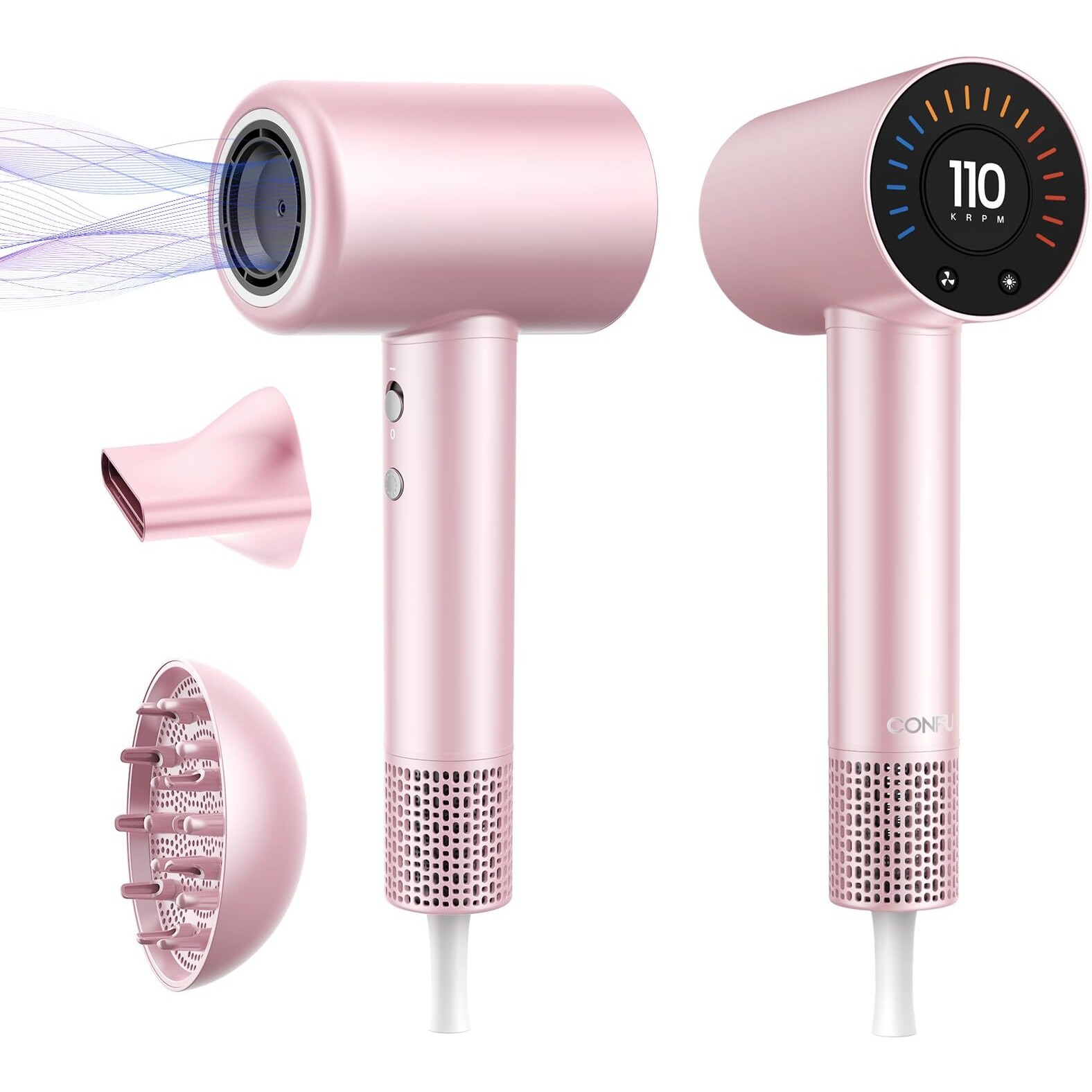 Confu Hair Dryer  110000 Rpm Fast Drying Blow Dryer With Magnetic Diffuser And Concentrator  Professional Lightweight Ionic Hair Dryer For Women And Men