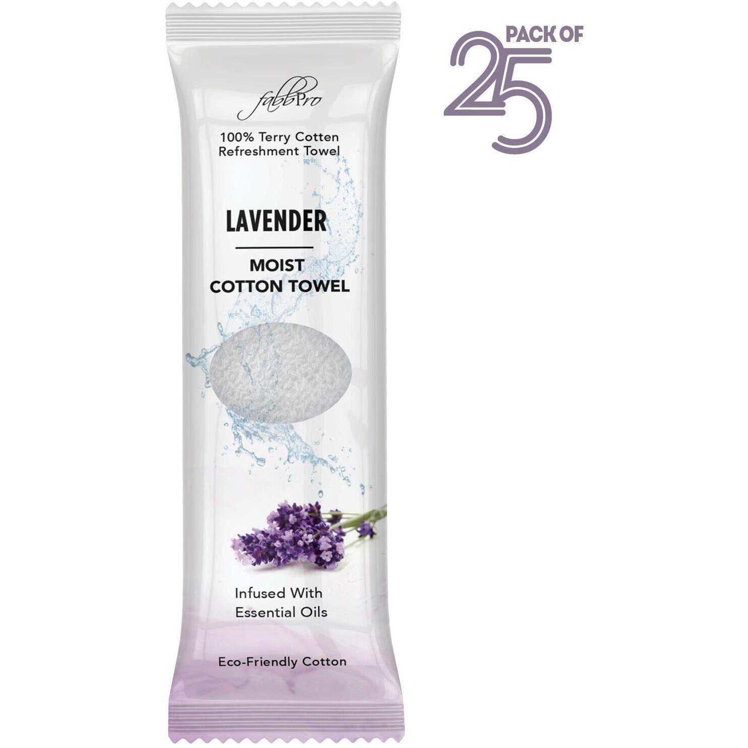 Fabbpro Oshibori Moist Terry Cotton Refreshment Towels (25 Pack  8 X 8 Inches) - White Scented Pre-Moistened Essential Oil Infused Towel To Use Hot Or Cold - Lavender Scent