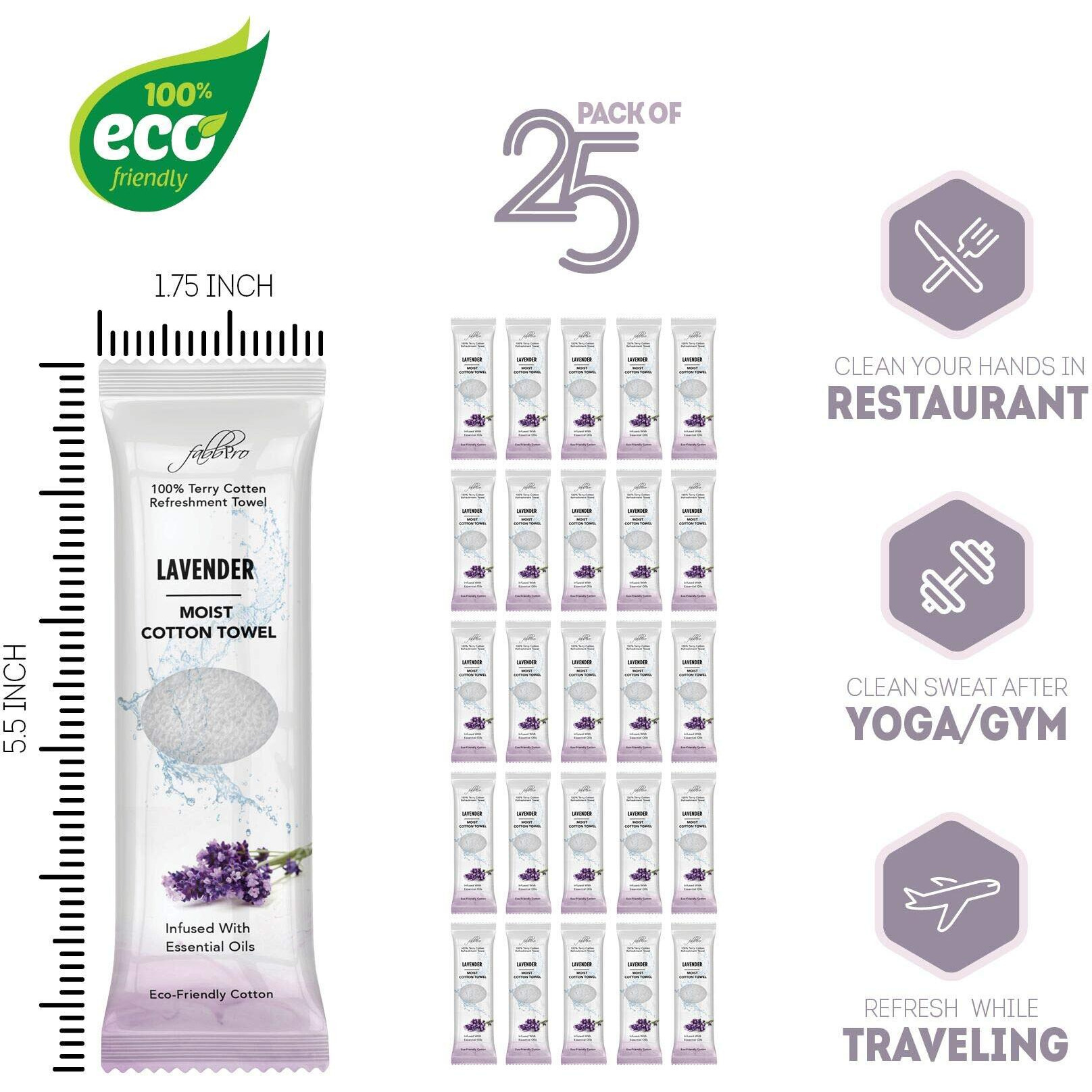 Fabbpro Oshibori Moist Terry Cotton Refreshment Towels (25 Pack  8 X 8 Inches) - White Scented Pre-Moistened Essential Oil Infused Towel To Use Hot Or Cold - Lavender Scent