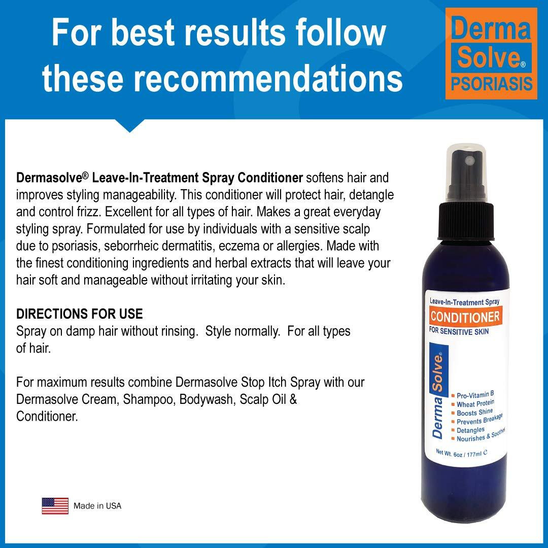 Dermasolve Psoriasis Leave-In-Treatment And Styling Spray Conditioner For Seborrheic Dermatitis  Sensitive Skin  Detangle  De-Flake  Soothing Anti Dandruff  Dry Scalp Repair For Damaged Hair