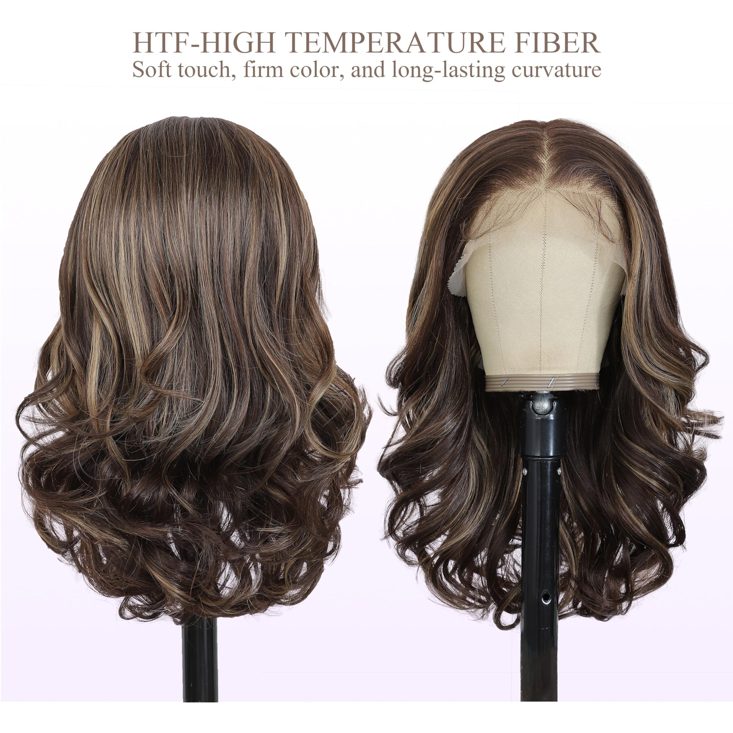 Sisgrace 136 Pre Plucked Hd Lace Front Wigs Pre Layered Body Wave Natural Hairline Synthetic Glueless Wigs For Women 18 Inch Tiny Knots Lace Bob Wigs (Brown Mix Dark Blond  18 Inches)