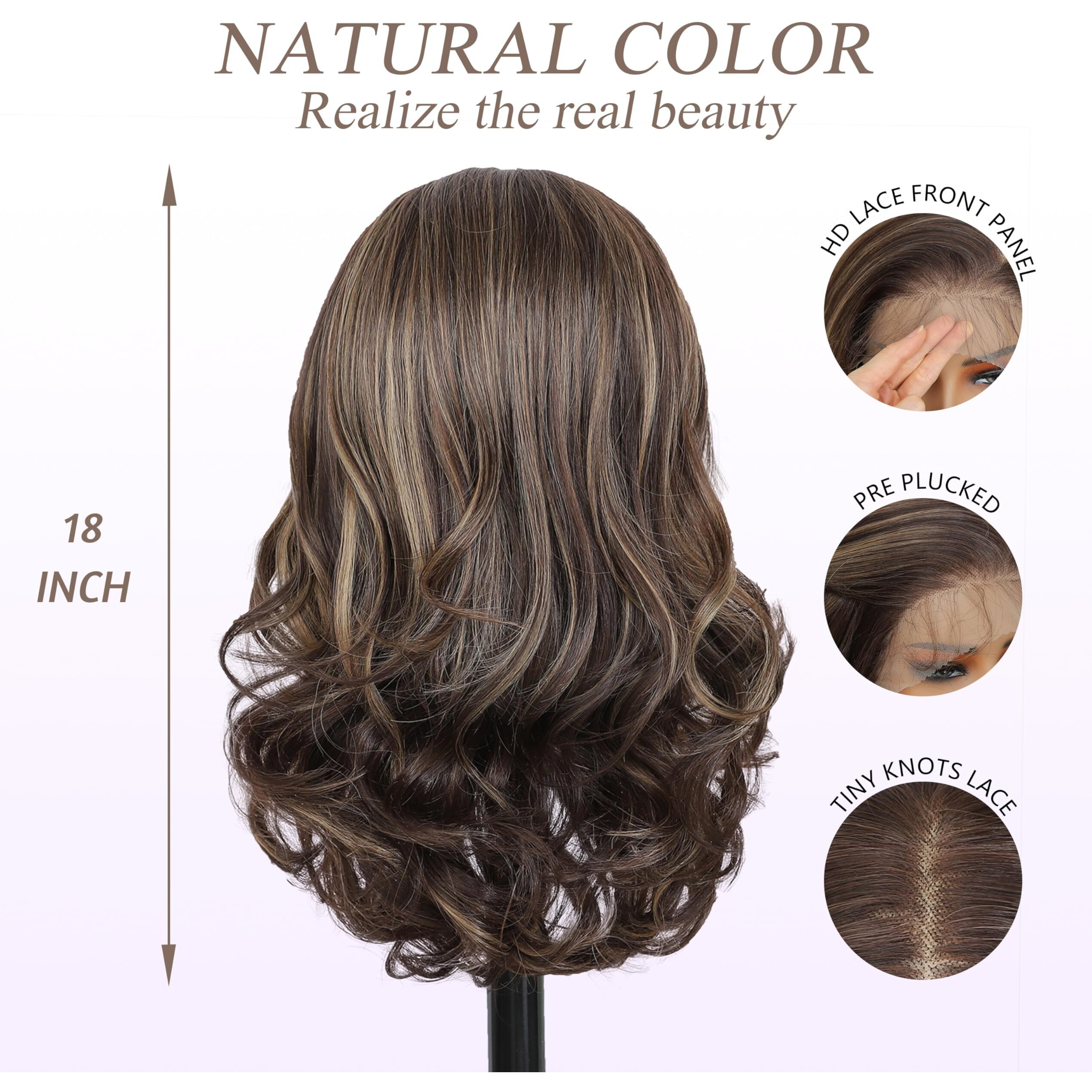 Sisgrace 136 Pre Plucked Hd Lace Front Wigs Pre Layered Body Wave Natural Hairline Synthetic Glueless Wigs For Women 18 Inch Tiny Knots Lace Bob Wigs (Brown Mix Dark Blond  18 Inches)