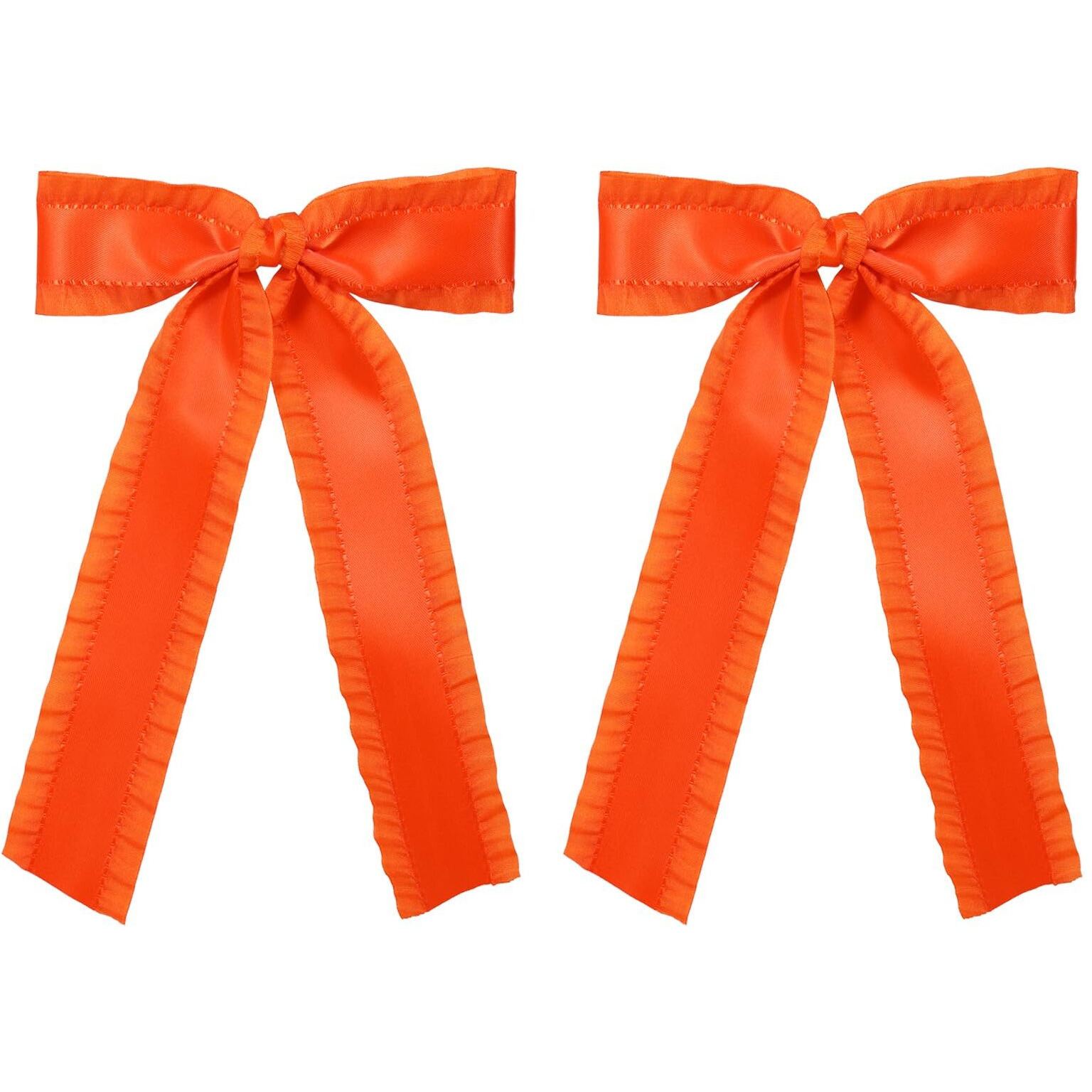 5.5 "" Orange Hair Ribbon Bow Clips Long Tail For Women Girls Big Solid Satin Double Ruffle Ribbon Alligator Barrettes Hairpins Happy Fall Outfit Decoration Accessory Birthday Gift