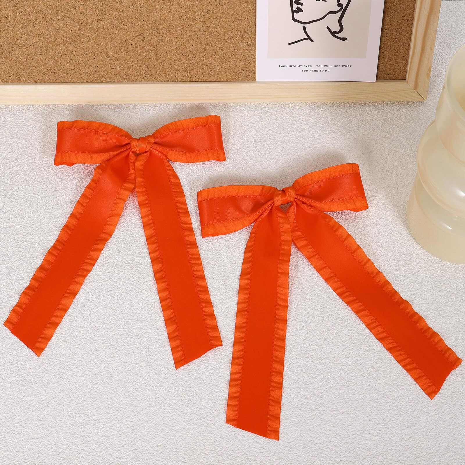 5.5 "" Orange Hair Ribbon Bow Clips Long Tail For Women Girls Big Solid Satin Double Ruffle Ribbon Alligator Barrettes Hairpins Happy Fall Outfit Decoration Accessory Birthday Gift