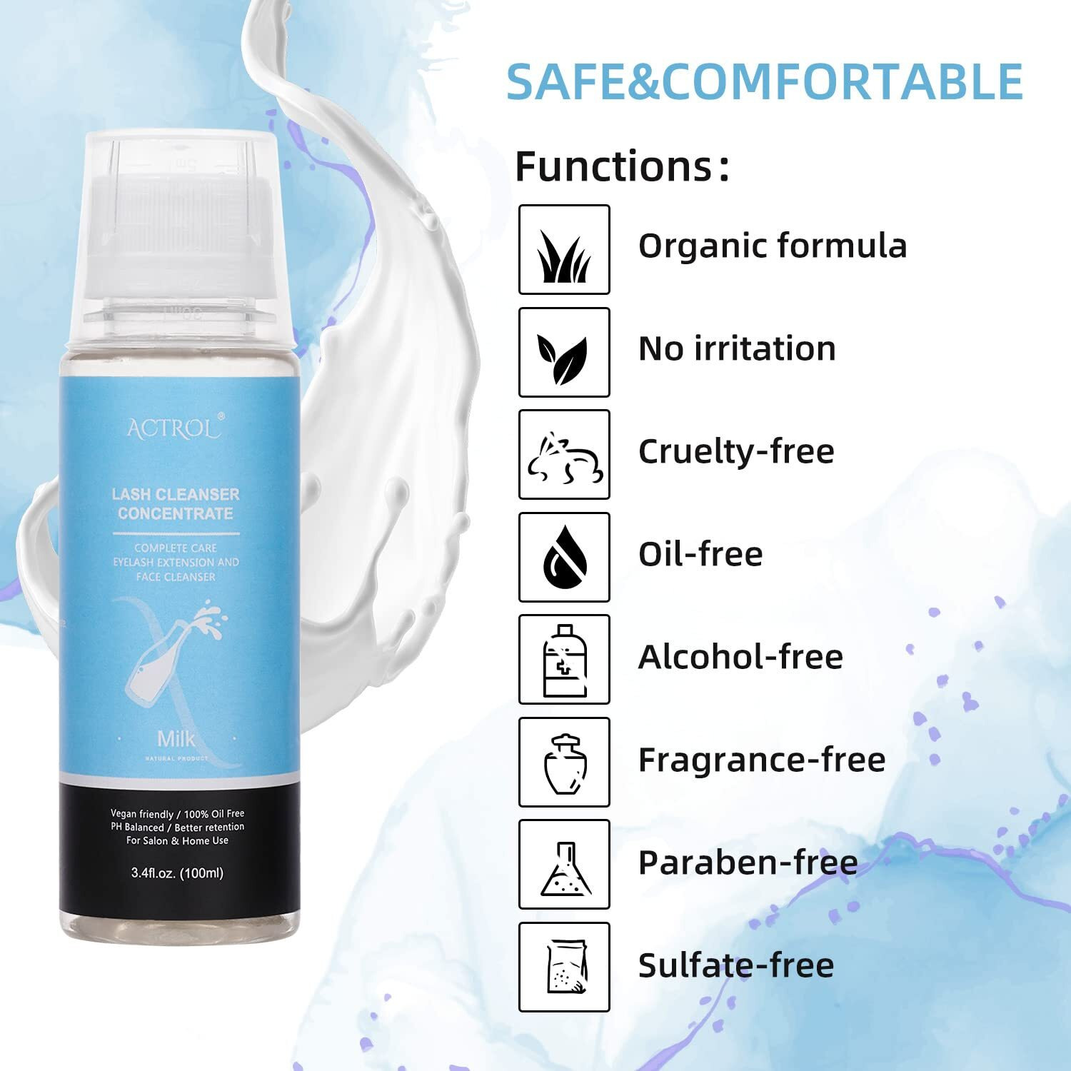 Actrol Eyelash Shampoo Concentrate 100Ml Lash Extensions Cleanser Concentrate Milk Natural Foaming Shampoo Diy Wash For Extensions Lashes With Salon Home Care-Makes 60Ml Bottles