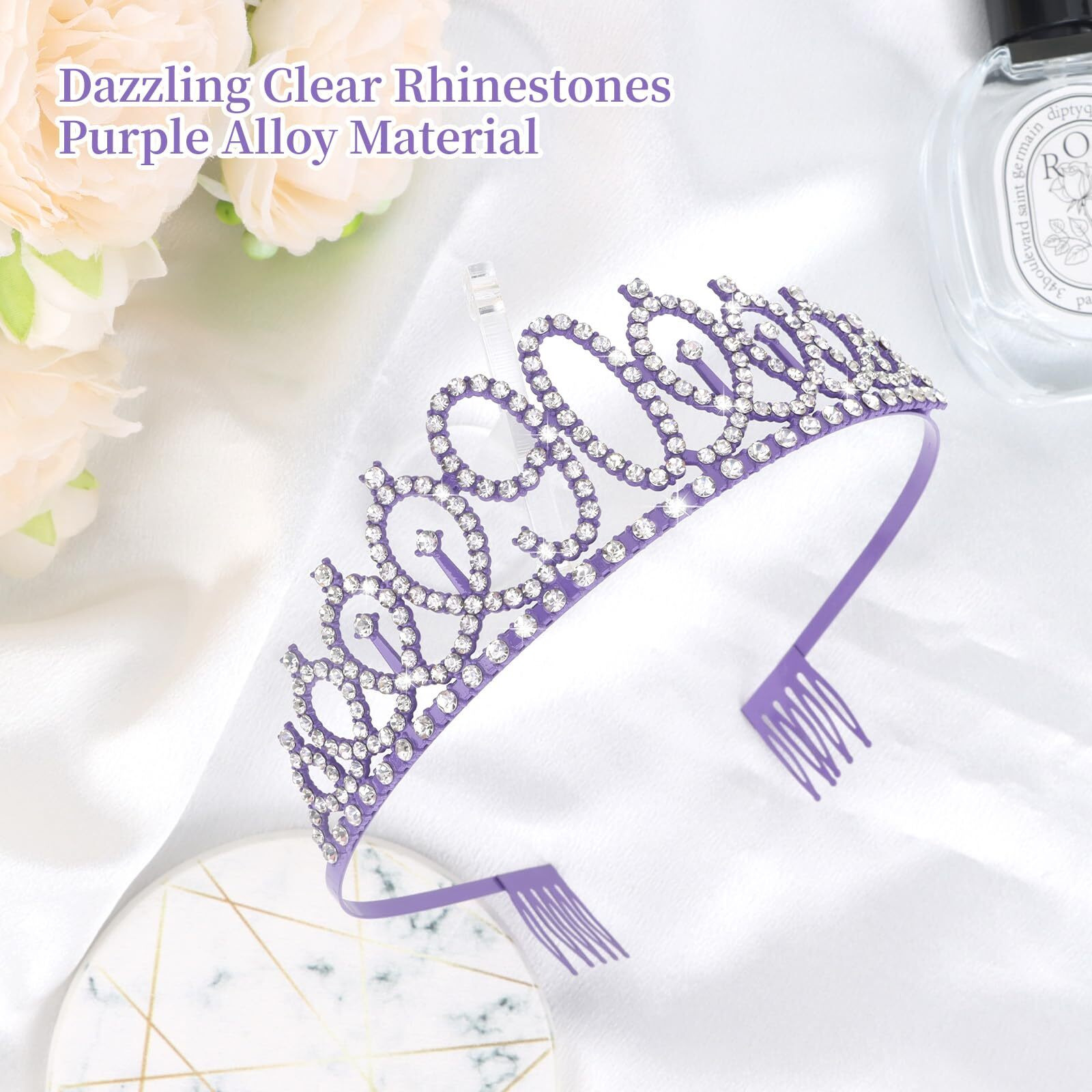 Cieher 90Th Birthday Crown + 90 & Fabulous Birthday Sash  Purple 90Th Birthday Decorations For Women  90Th Birthday Gifts For Women  Happy 90Th Birthday Cake Topper Purple