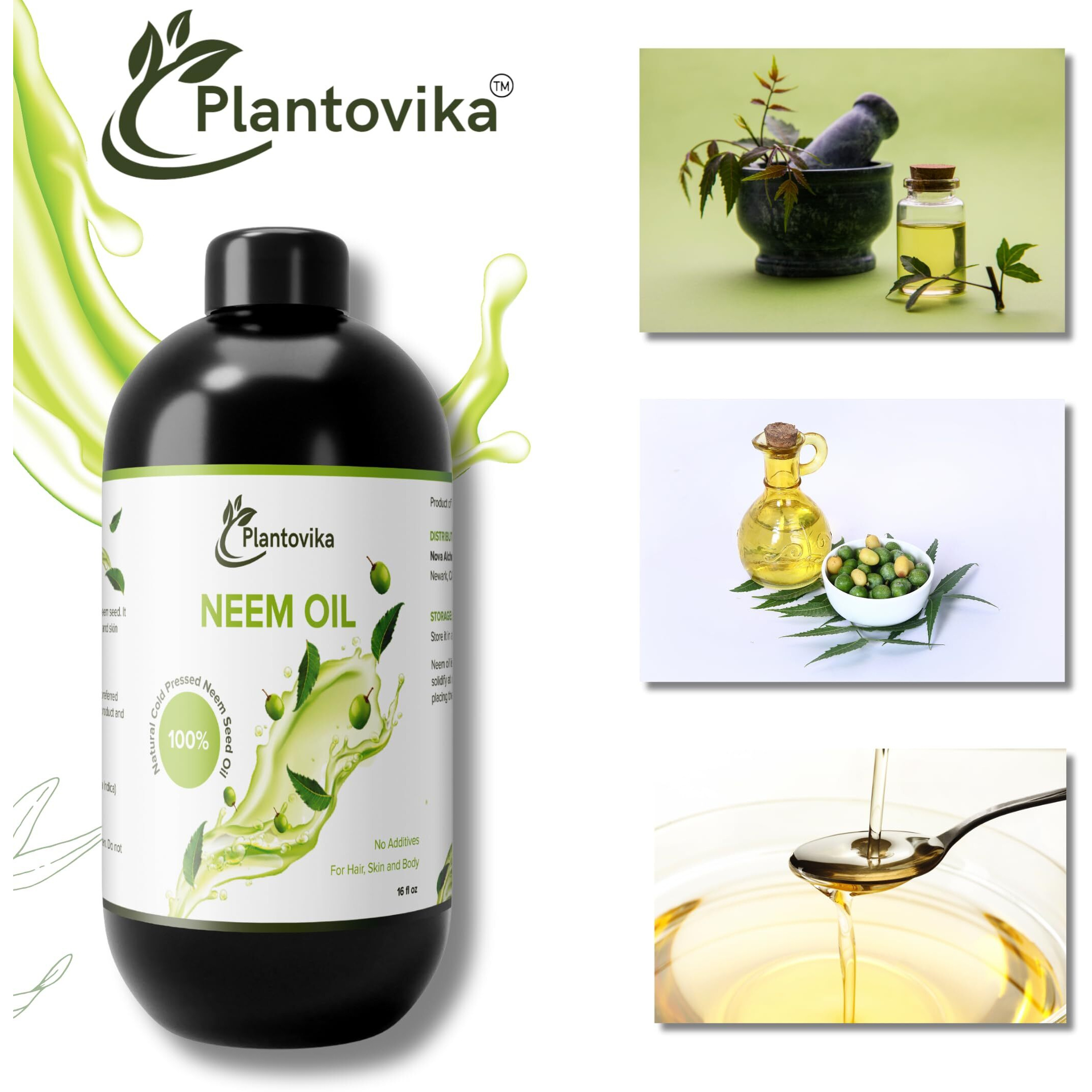 Plantovika 100% Pure Neem Oil  Cold Pressed  All Natural Concentrate  Seed Extract  Unrefined