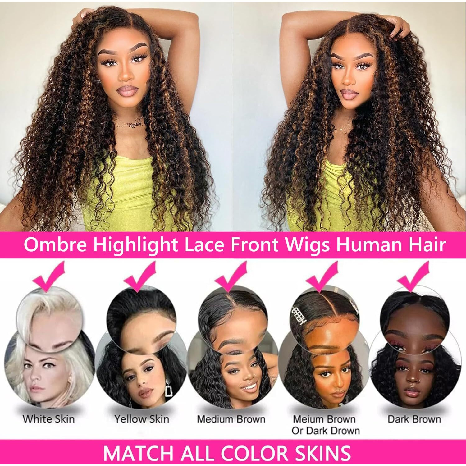 Super Idol Omber Highlight Deep Wave Lace Front Wigs Human Hair Brazilian Lace Closure Wigs 44 Ombre Human Hair Wig P1B/30 Free Part Human Hair Wig For Black Women (26 Inch  1B/30 Highlight Wig)