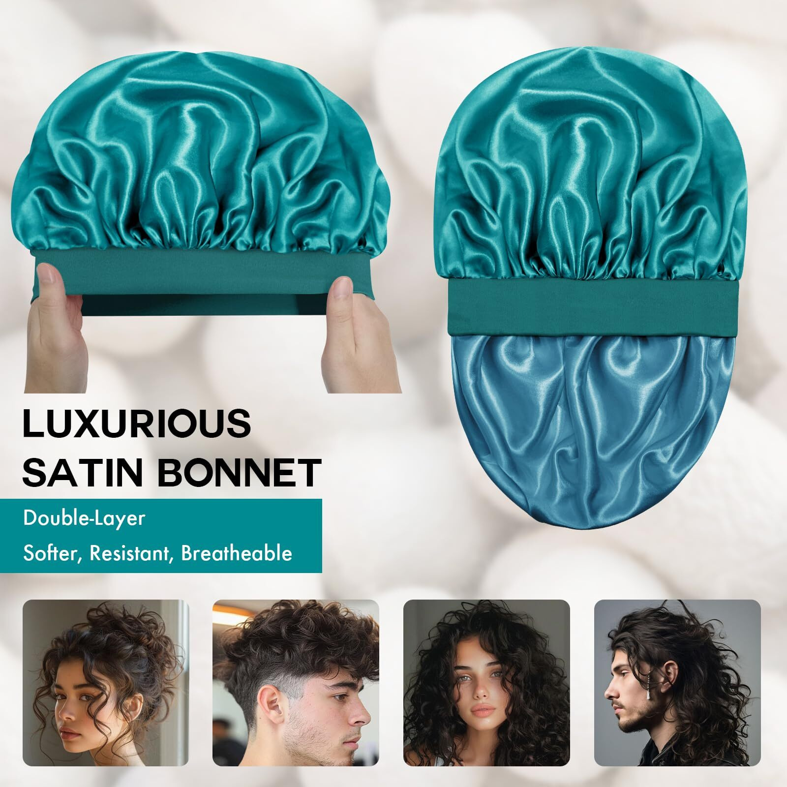 Doitory Satin Silk Bonnet For Sleeping  Double Layer Silk Sleep Cap For Men & Women  Soft Satin Lined Bonnet For Natural & Curly Hair(Blue Zircon)