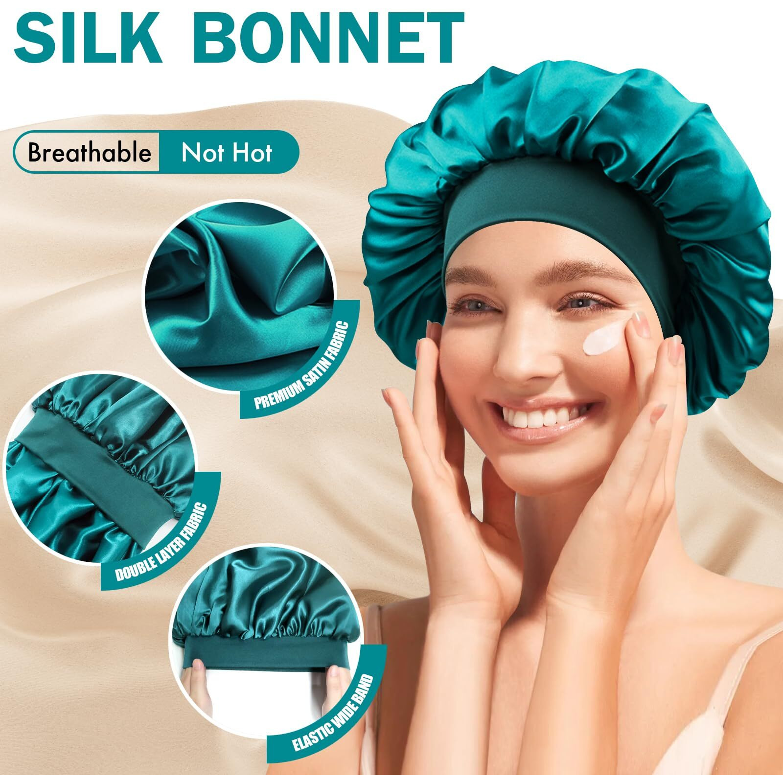 Doitory Satin Silk Bonnet For Sleeping  Double Layer Silk Sleep Cap For Men & Women  Soft Satin Lined Bonnet For Natural & Curly Hair(Blue Zircon)