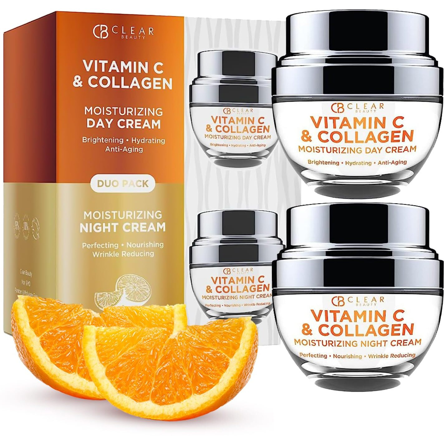 Clear Beauty Vitamin C & Collagen Day/Night Moisturizer - Dermatologist Tested  Restores & Brightens Skin Tone  Hydrating & Firming  Anti-Aging Cream  Cruelty Free Korean Skin Care - 2 Pack