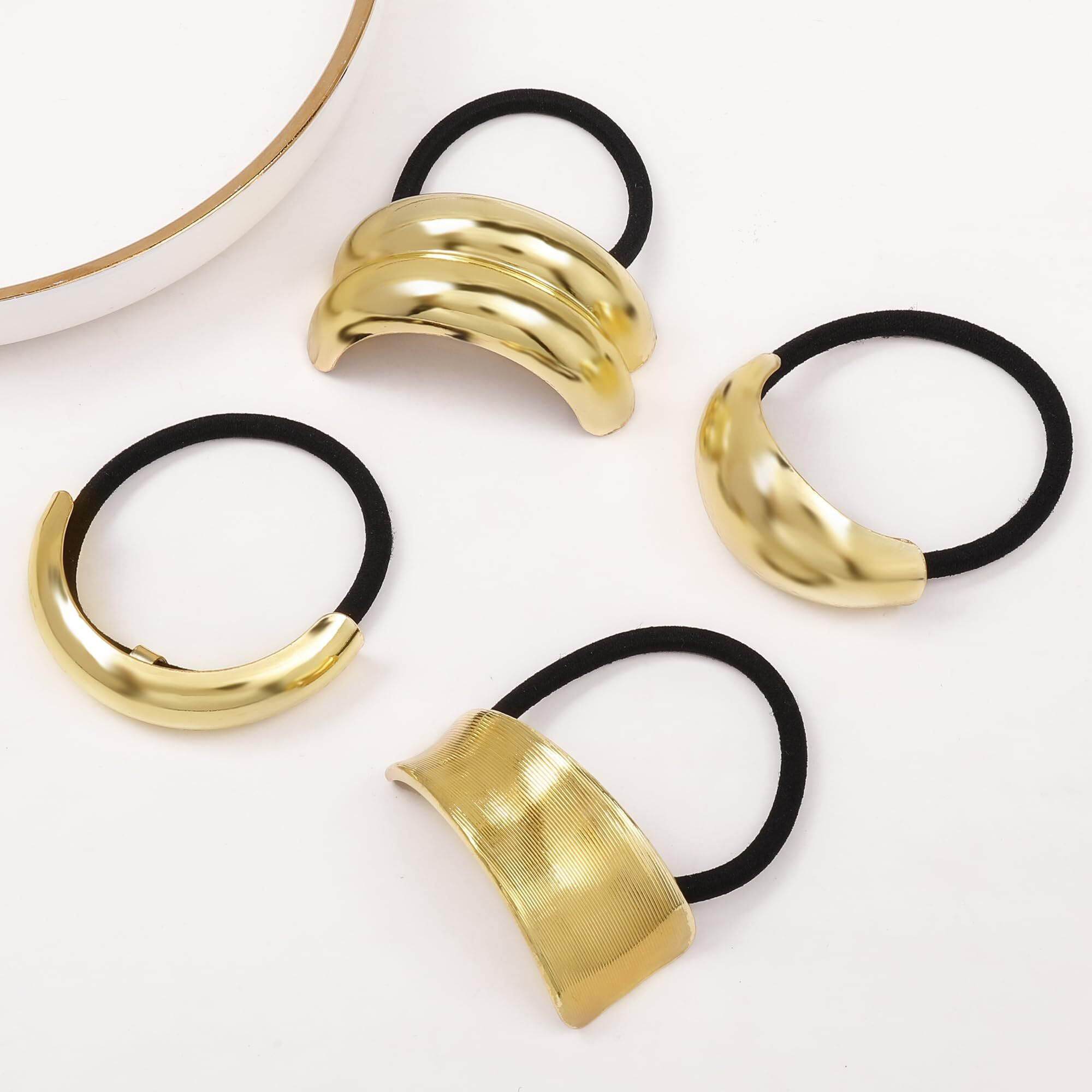 Gold Metal Hair Ties For Women - Cuffs  Accessories  Elastic Bands For Thick And Thin Hair Ponytails