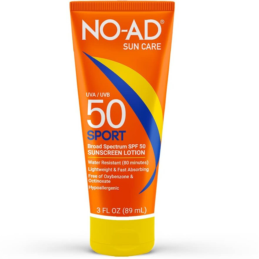 No-Ad Spf 50 Sport Sunscreen Lotion | Hypoallergenic | Broad Spectrum Uva/Uvb Protection | Water Resistant | Octinoxate & Oxybenzone Free With Moisturizing Vitamin E And Aloe 3Oz | Travel Size
