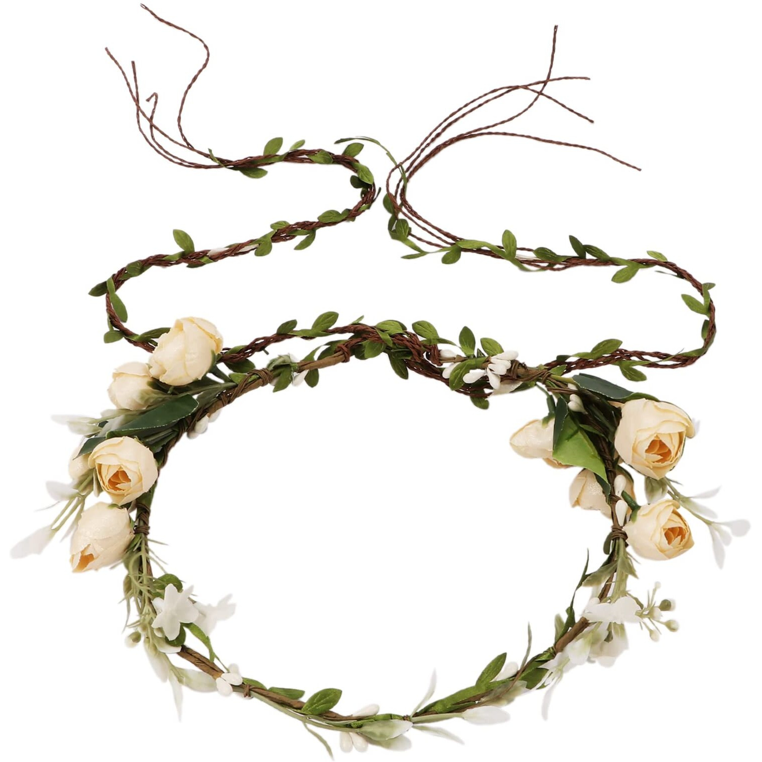 Yission Beige Flower Crown Floral Wreath Headband Flower Women Girl Headpiece Hair Accessories For Wedding Photo Shoot Festivals