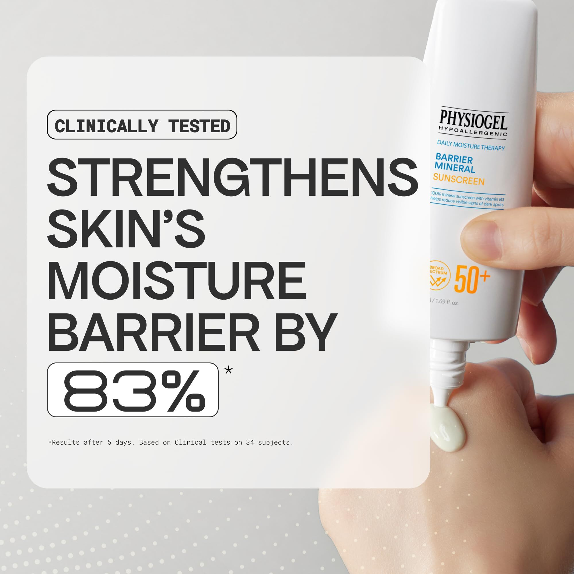 Physiogel Daily Moisture Therapy Barrier Mineral Sunscreen Broad Spectrum 50 | Water Resistant & Safe For Sensitve Skin | Strenghten Skin Barrier | Reef Friendly  Paraben-Free  Dermatologically Tested