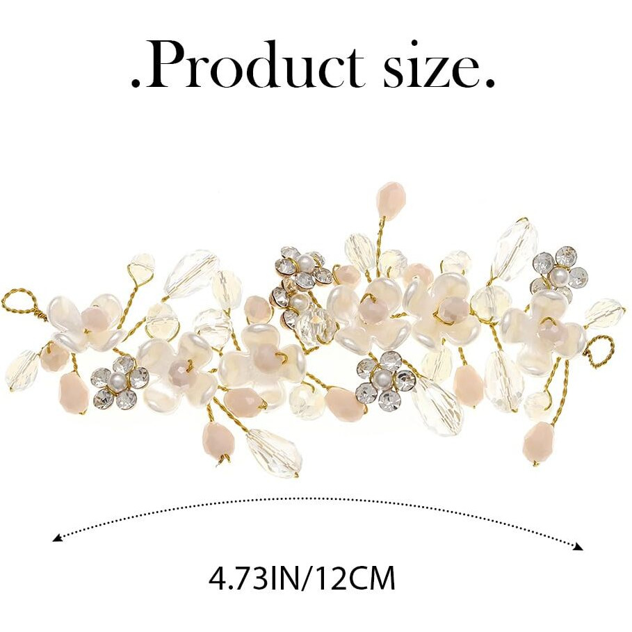 Earent Bridal Flower Hair Vine Gold Pearl Hair Pieces Crystal Wedding Bride Hair Accessories For Women