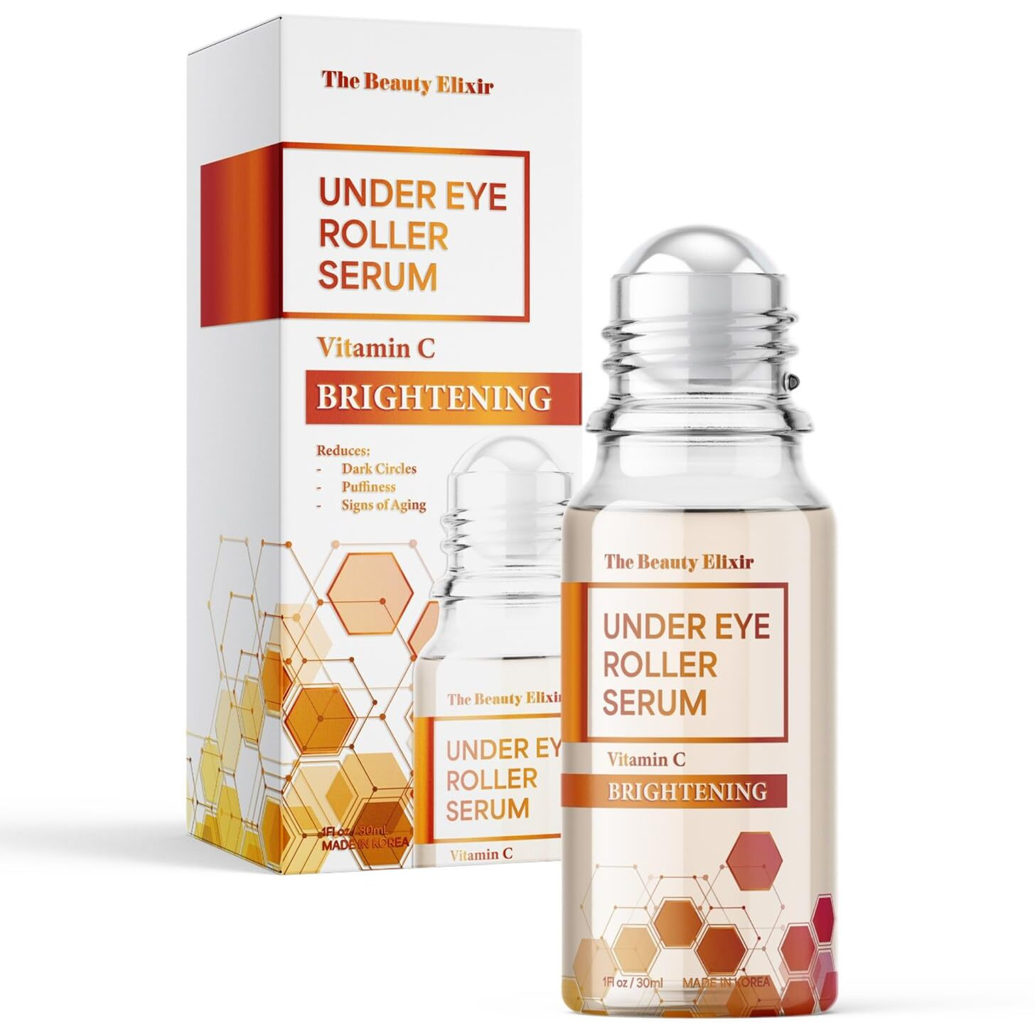 Beauty Elixir Vitamin C Under Eye Roller Serum - Anti-Aging & Reduces Puffiness - Dermatologist Tested  Clean Beauty & Natural Ingredients For All Skin Types - 1 Fl. Oz