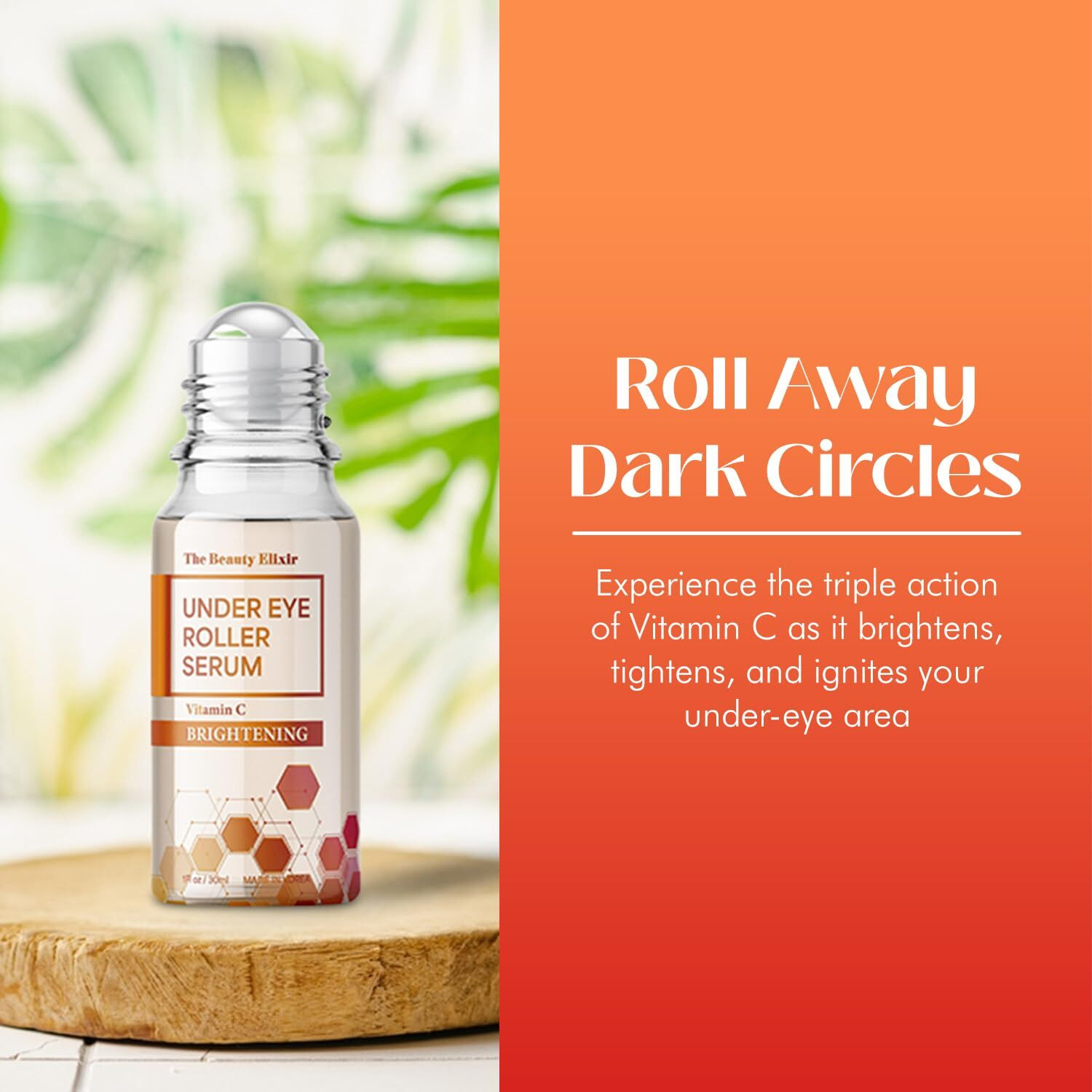 Beauty Elixir Vitamin C Under Eye Roller Serum - Anti-Aging & Reduces Puffiness - Dermatologist Tested  Clean Beauty & Natural Ingredients For All Skin Types - 1 Fl. Oz