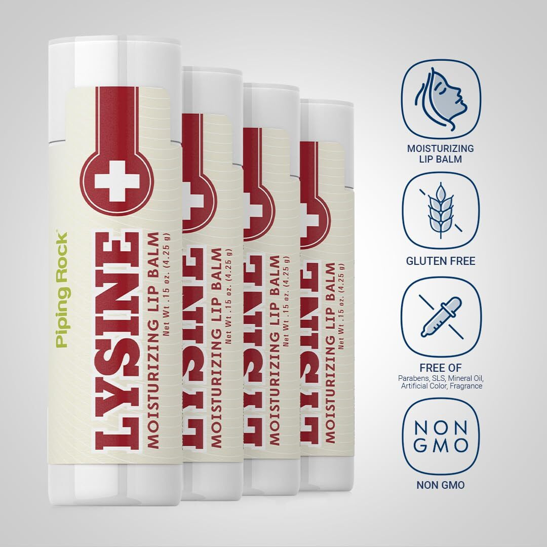 Piping Rock Lysine Lip Balm | 4 Pack | Moisturizing Ointment | Non-Gmo And Gluten Free