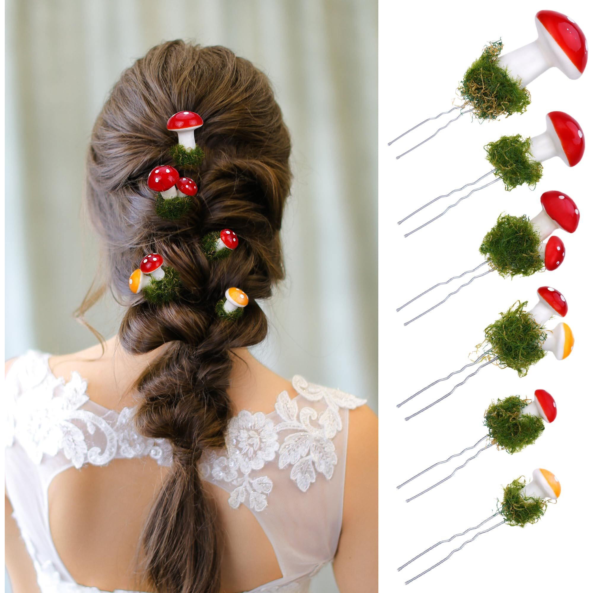 Partyforu Mushroom Hair Pins For Women - 6 Pcs Fairy Flower Hairpins Set For Forest Wedding  Cute Woodland Mushroom Hair Accessories For Goblincore Aesthetic Renaissance Christmas Xmas Outfit Gift