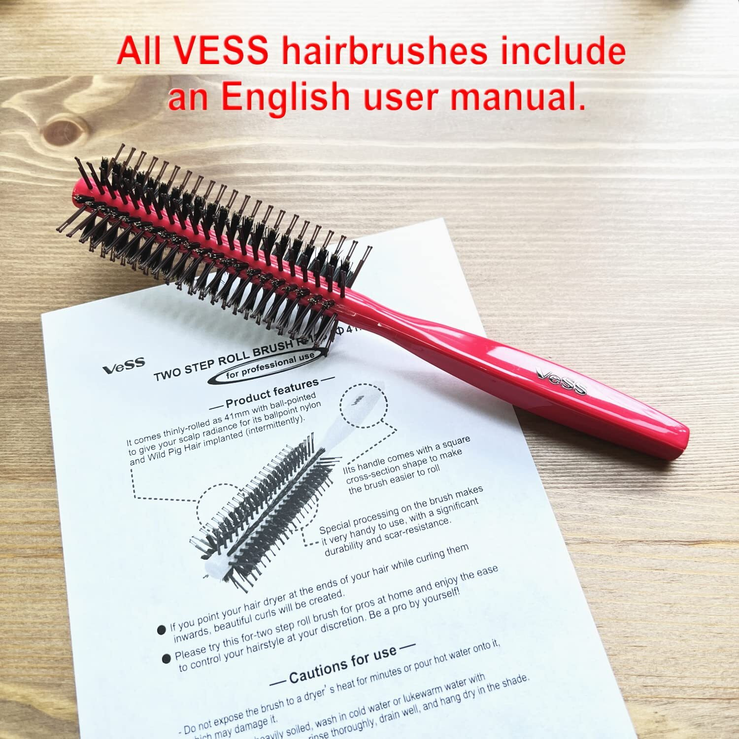Vess Two Step Roll Brush R-125 (D41Mm)-Bore Bristol And Nylon Hair Brush-Made In Japan-Middle Hair Short Hair For Woman