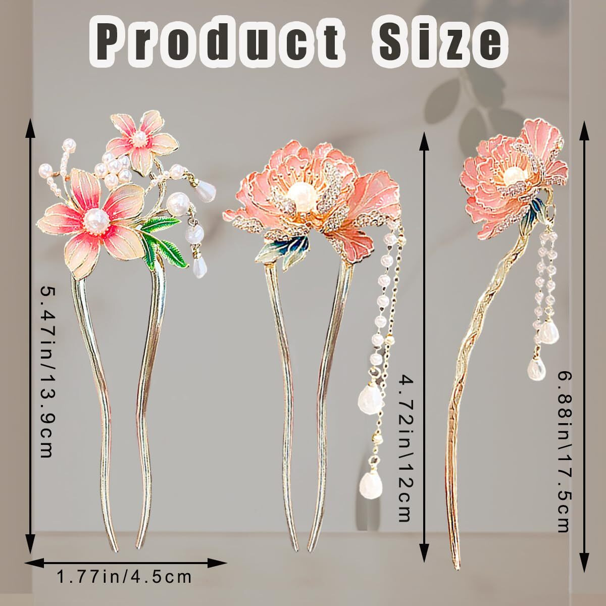 3 Pcs Pearl Chinese Flower Hair Sticks Vintage Tassel Hair Pins Metal Chinese Hair Chopsticks For Women Girls Long Hair (Classic Style)
