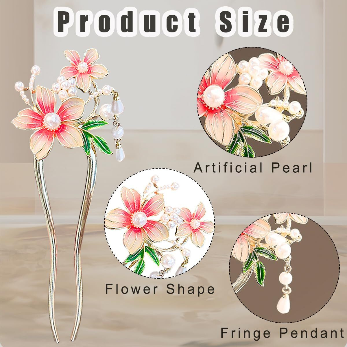 3 Pcs Pearl Chinese Flower Hair Sticks Vintage Tassel Hair Pins Metal Chinese Hair Chopsticks For Women Girls Long Hair (Classic Style)