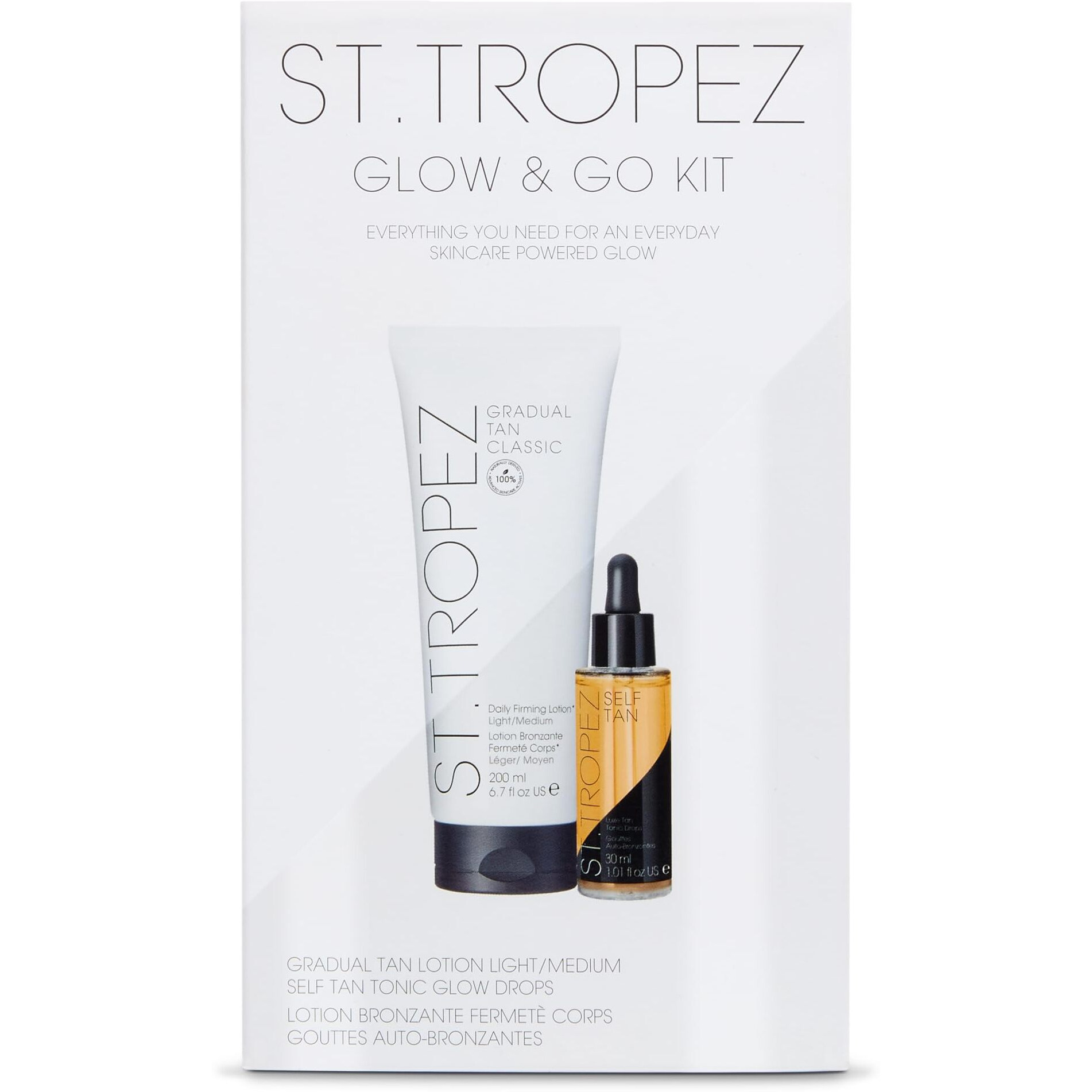 St.Tropez Glow Kit  Self Tan Set With Gradual Tan Firming Lotion And Luxe Self Tan Tonic Glow Drops  Vegan  Natural & Cruelty Free
