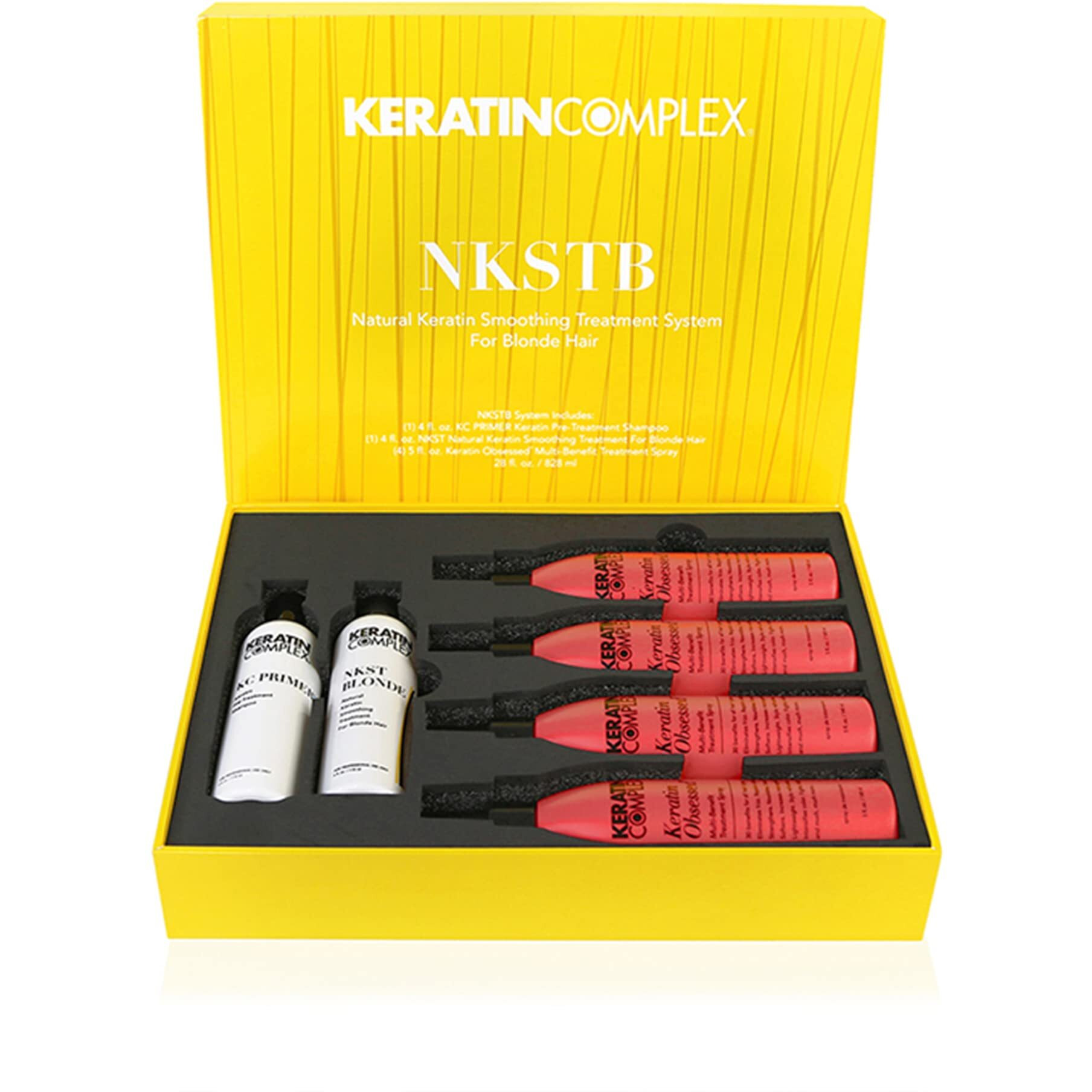 Keratin Complex Nkstb Natural Keratin Smoothing Treatment System For Blonde Hair System Try-Me Kit  4 Fl Oz Each. Includes (1) Kc Primer  (1) Nkstb  (4) Keratin Obsessed Multi-Benefit Treatment Spray