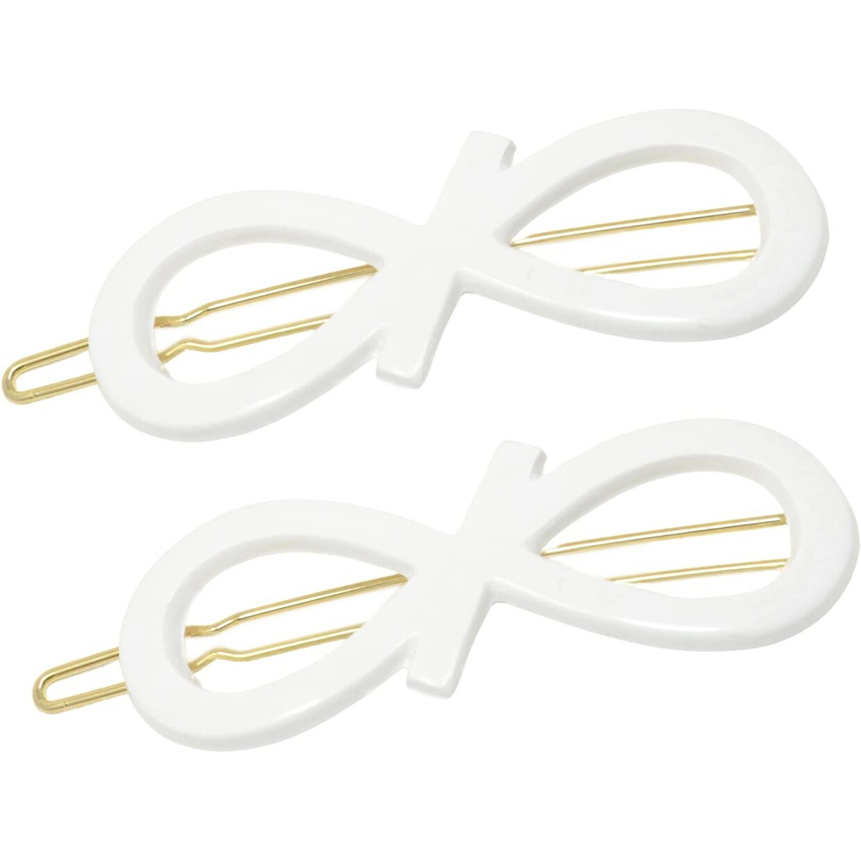 Parcelona French Ribbon Knot Infinity 2 1/4"" Small Celluloid Acetate Hair Clips With Tige Boule Clasp Set Of 2 Fashion Durable Styling No Slip Grip Women Hair Accessories Girls Side Slide-In Barrette Clip  Made In France (Solid White)