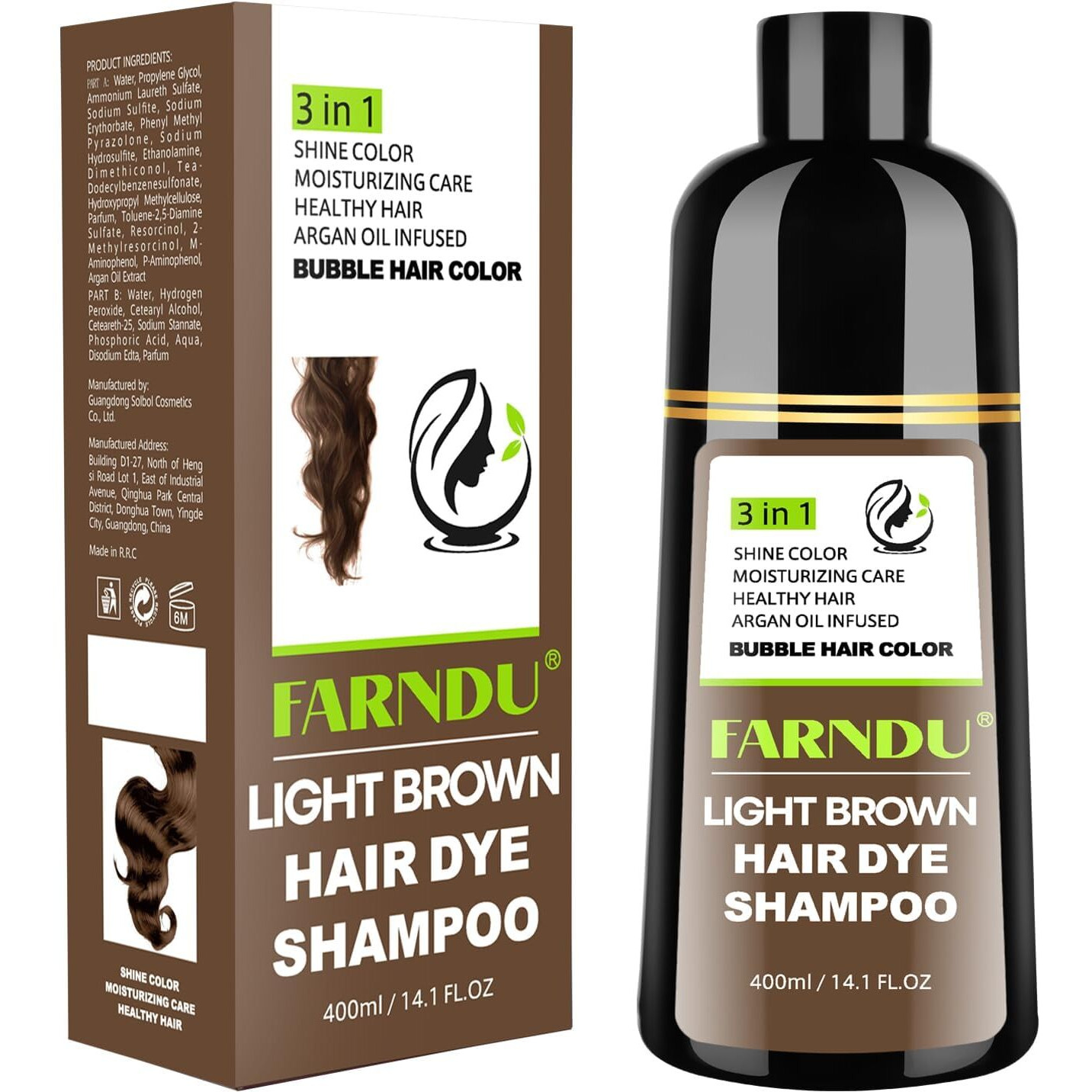Farndu Light Brown Hair Dye Shampoo For Women Men  Instant Gray Hair Coverage Natural Herbal Hair Color Shampoo 3 In 1 Champu Para Canas